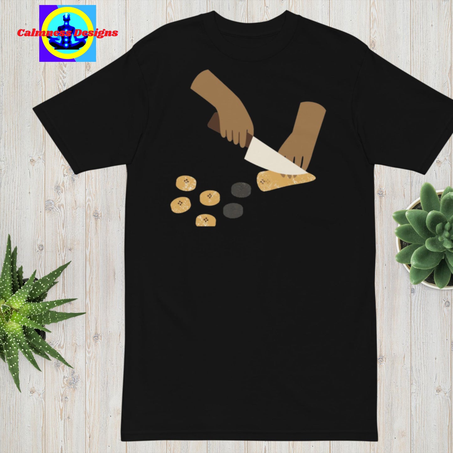 Hand Holding Knife, Cutting Banana, Men’s premium heavyweight tee