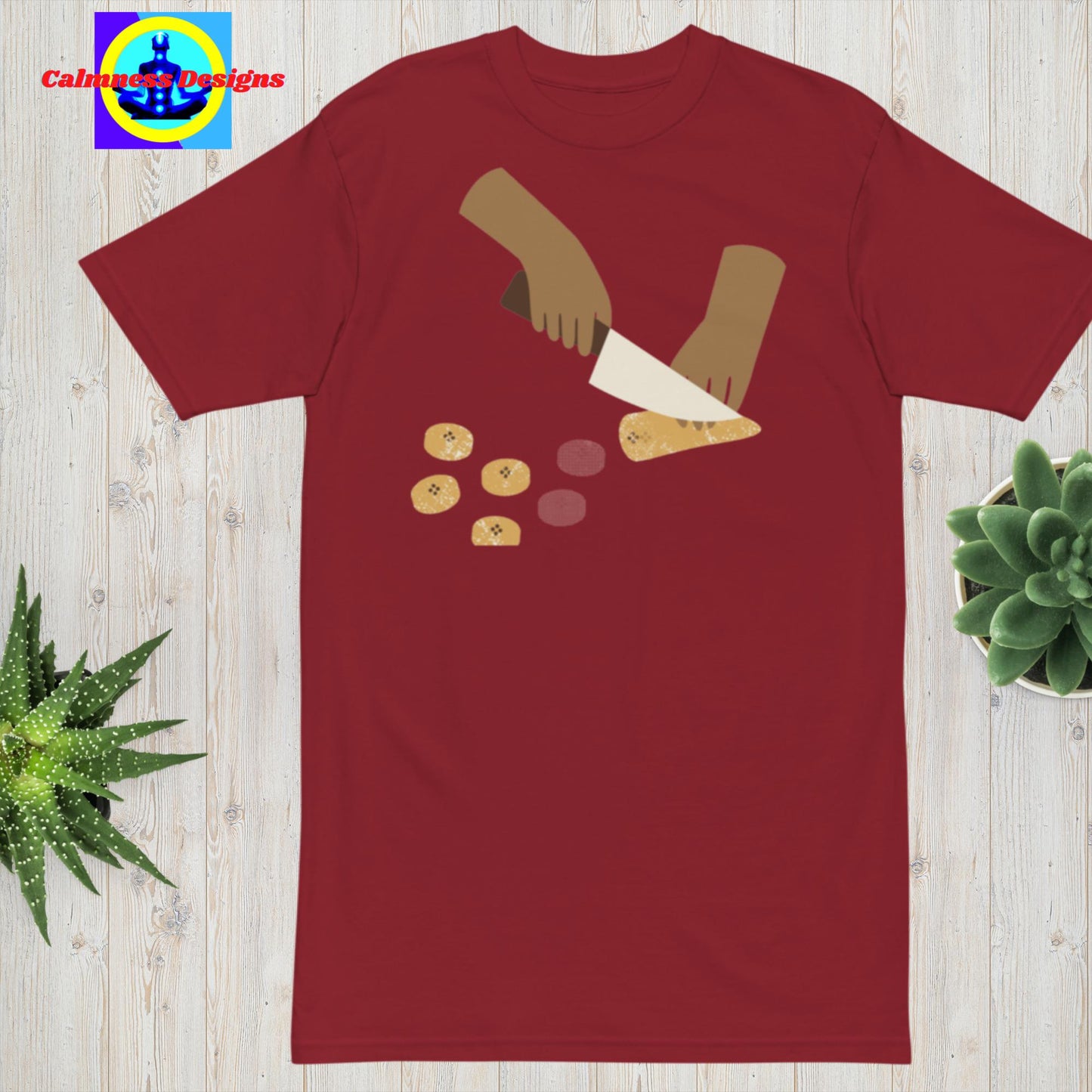 Hand Holding Knife, Cutting Banana, Men’s premium heavyweight tee