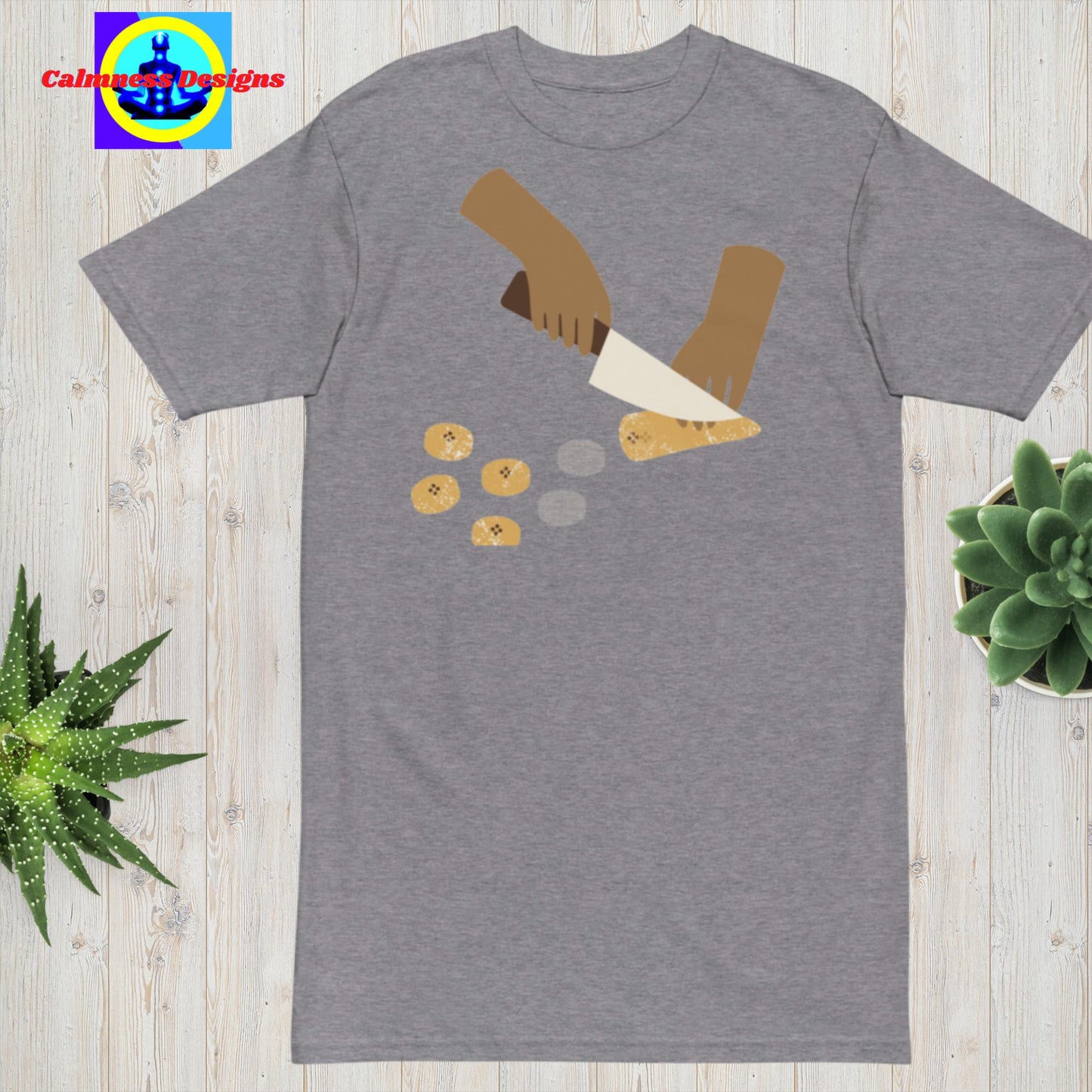 Hand Holding Knife, Cutting Banana, Men’s premium heavyweight tee