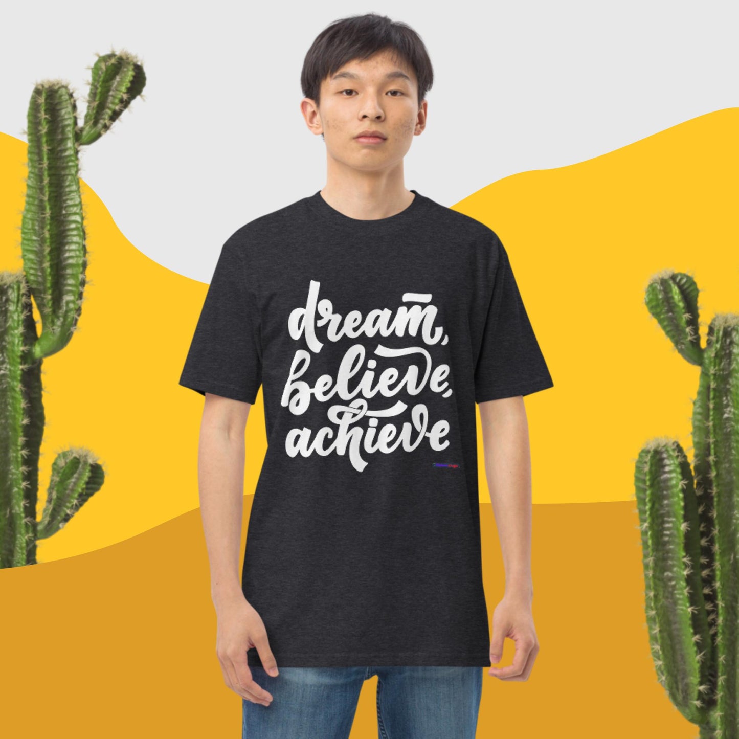 Dream, Believe, Achieve, Men’s premium heavyweight tee
