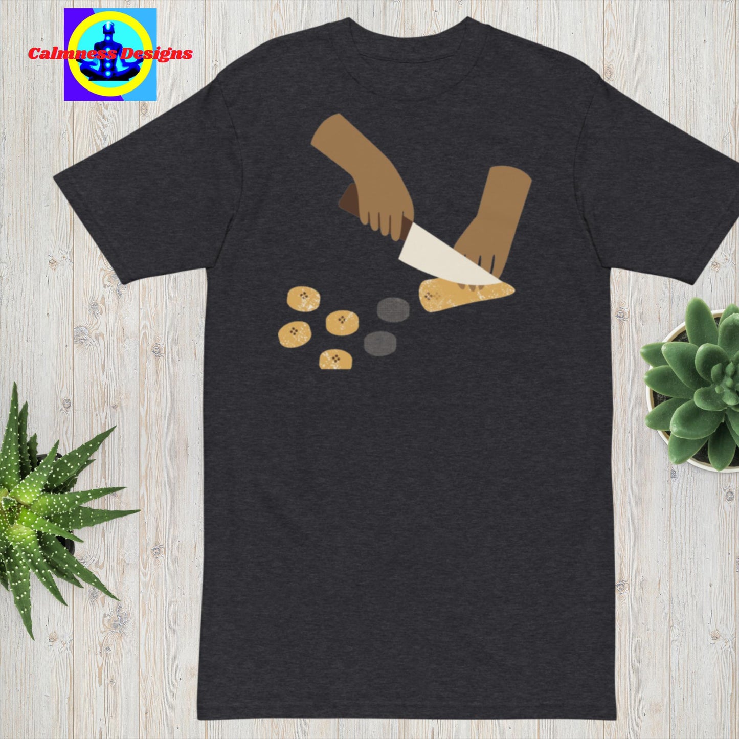 Hand Holding Knife, Cutting Banana, Men’s premium heavyweight tee