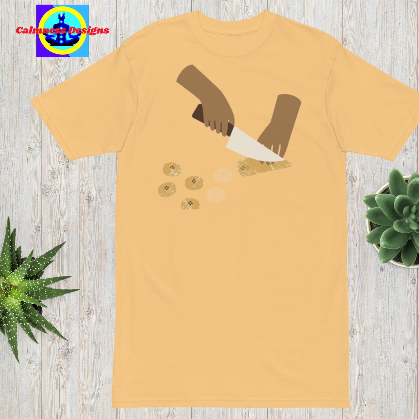 Hand Holding Knife, Cutting Banana, Men’s premium heavyweight tee