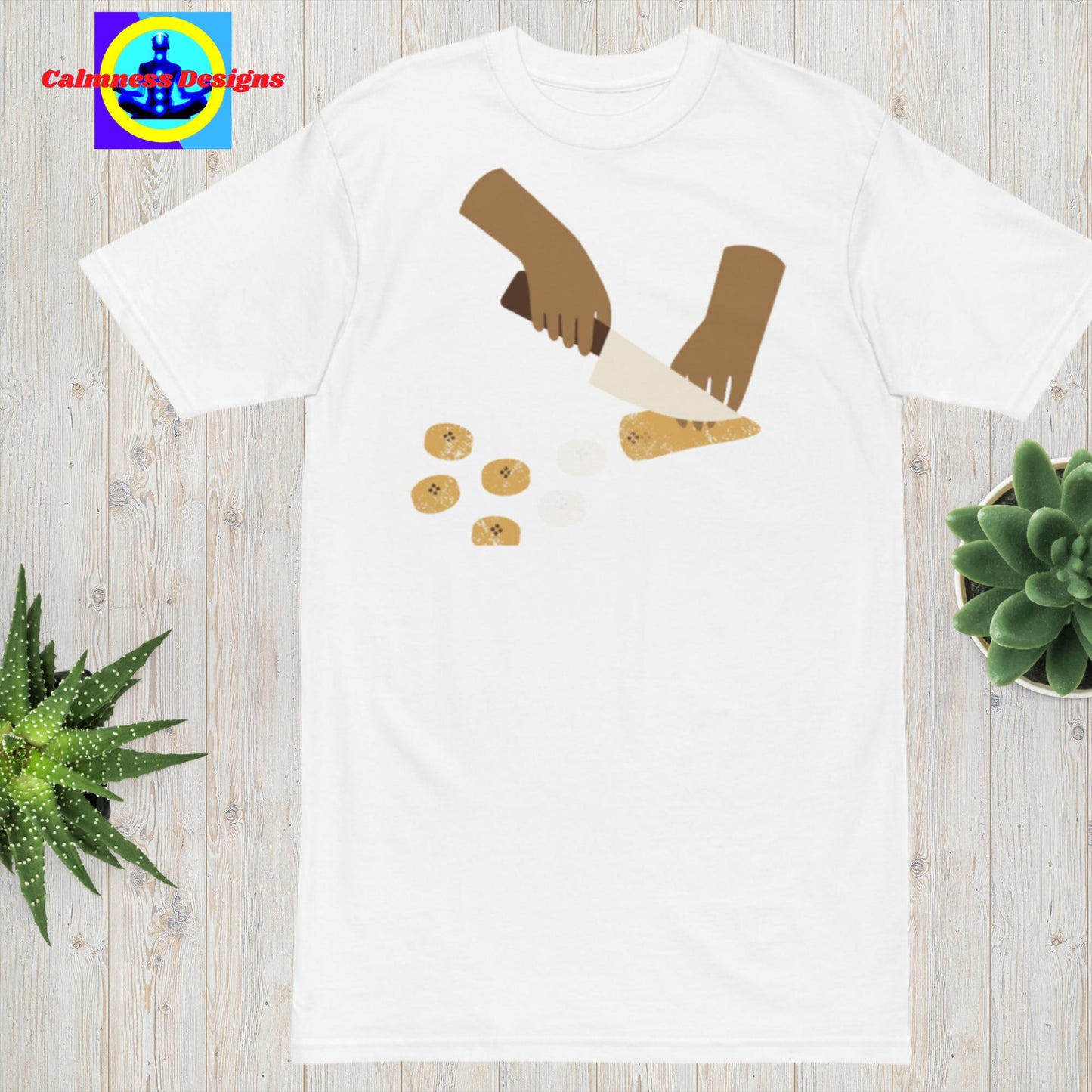 Hand Holding Knife, Cutting Banana, Men’s premium heavyweight tee