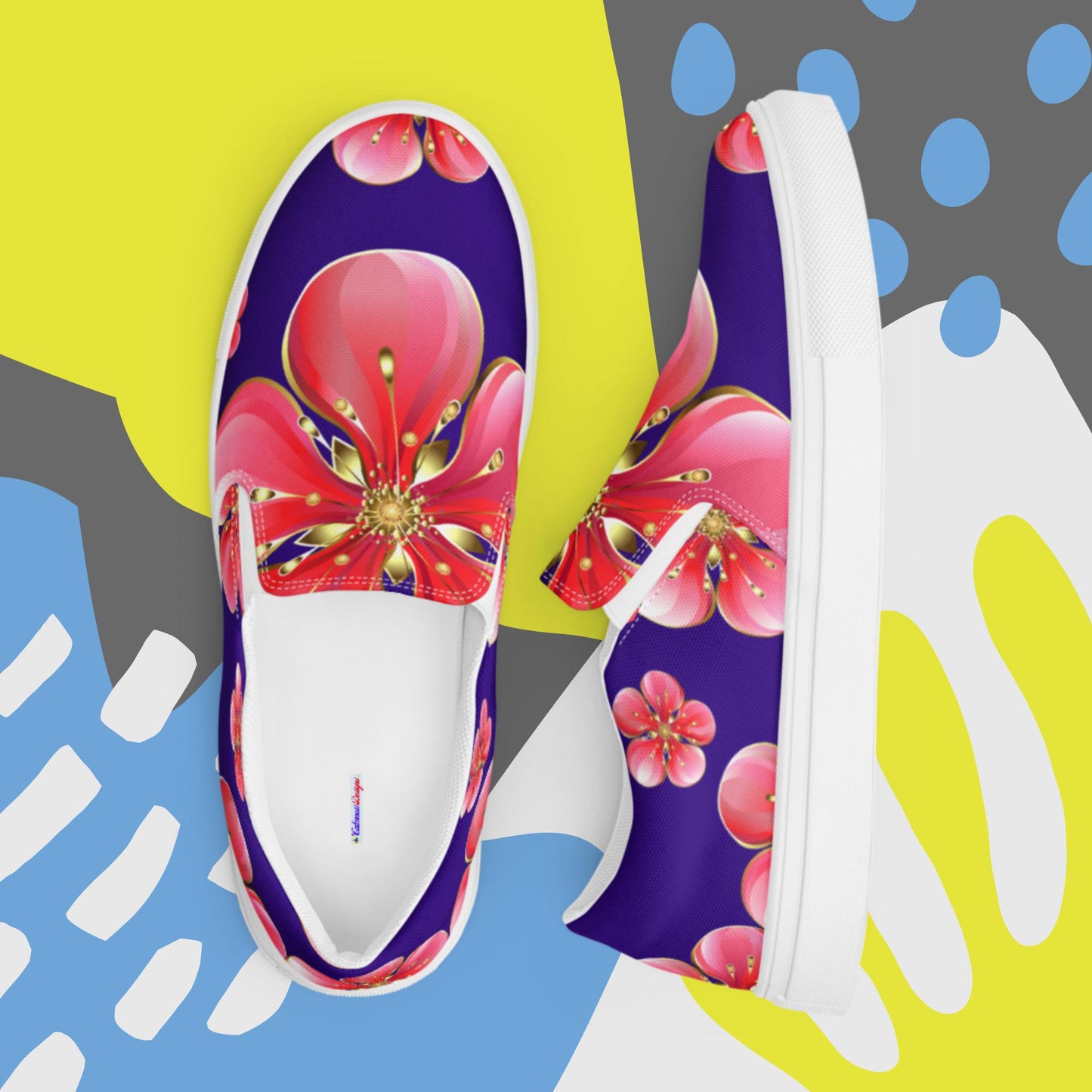 Red Skura Flowers, Men’s slip-on canvas shoes