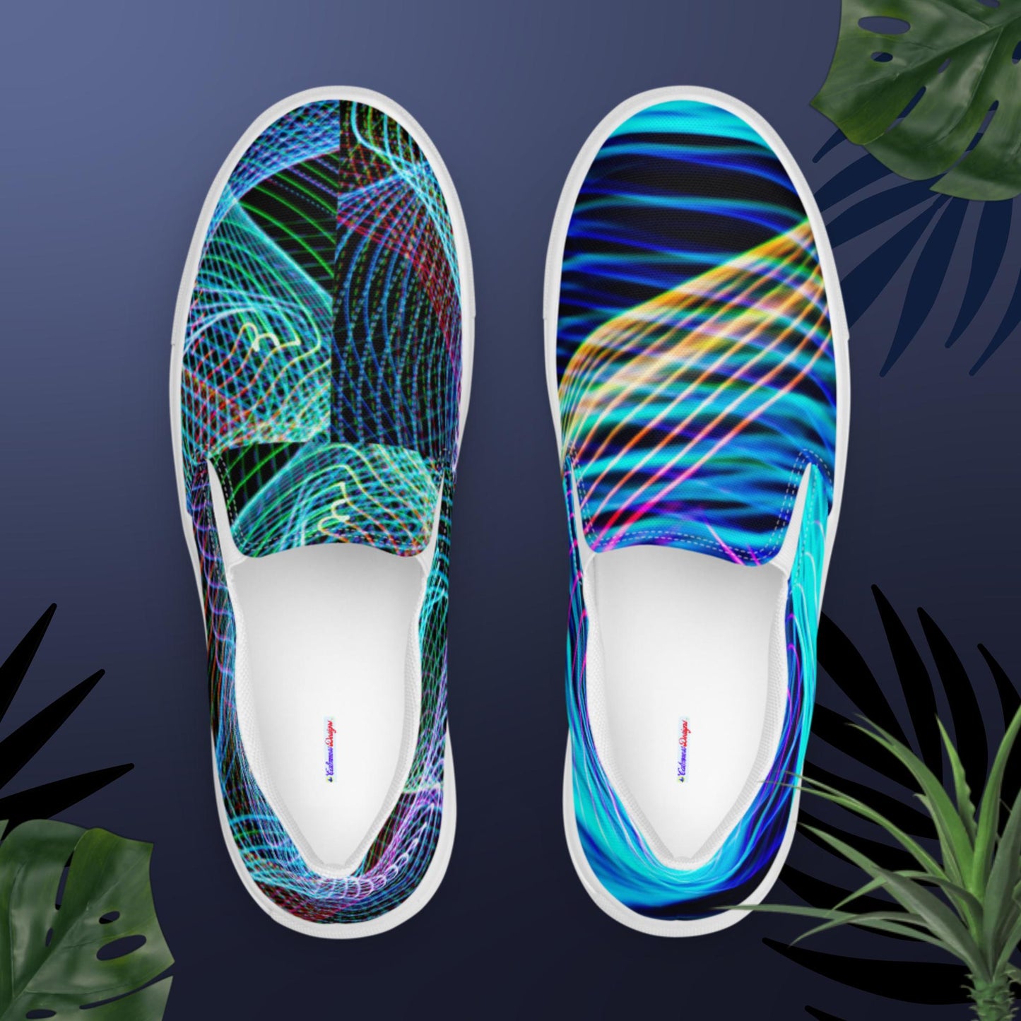 Abstract Freezelight Curves, Men’s slip-on canvas shoes