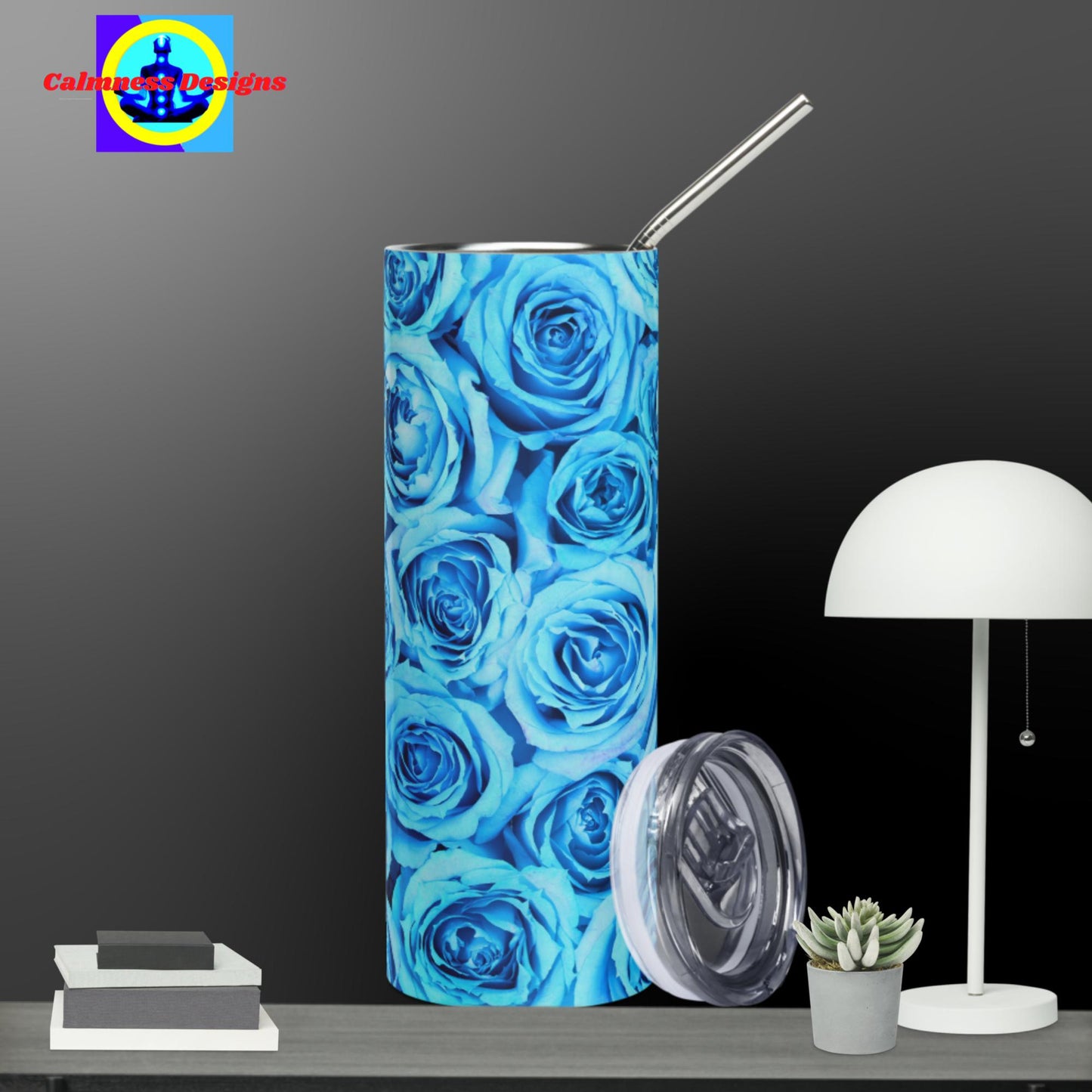 Colorful Blue Rose Flowers, Stainless steel tumbler