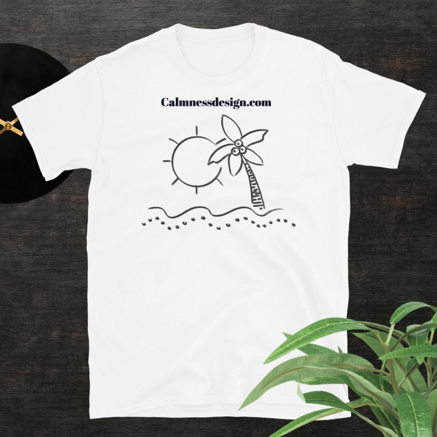 Calmnessdesign.com, Ocean Sea Wave, Tropical Coconut Tree, and Sunshine Short-Sleeve Unisex T-Shirt