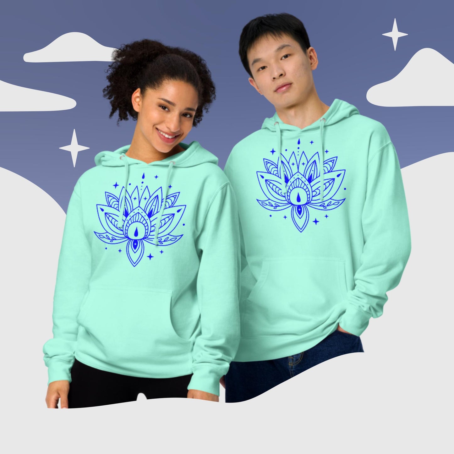 U Lotus FLOWER,, nisex midweight hoodie