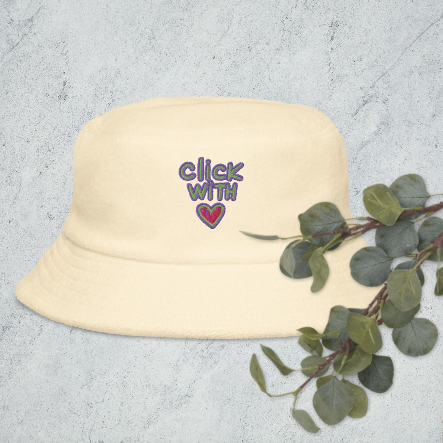 Click With Hearts, Unstructured terry cloth bucket hat