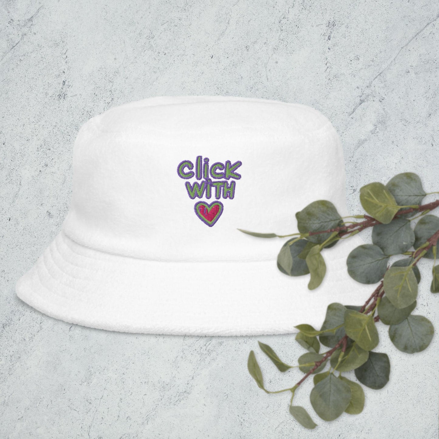 Click With Hearts, Unstructured terry cloth bucket hat