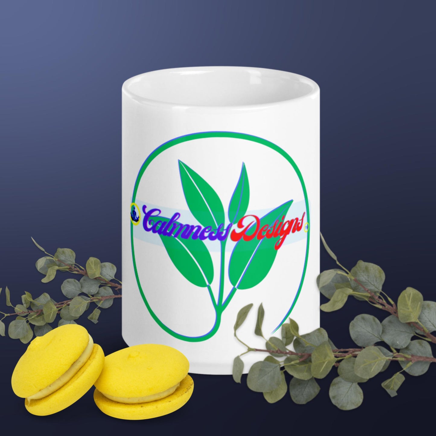 Green Tea Leaves Icon, White glossy mug