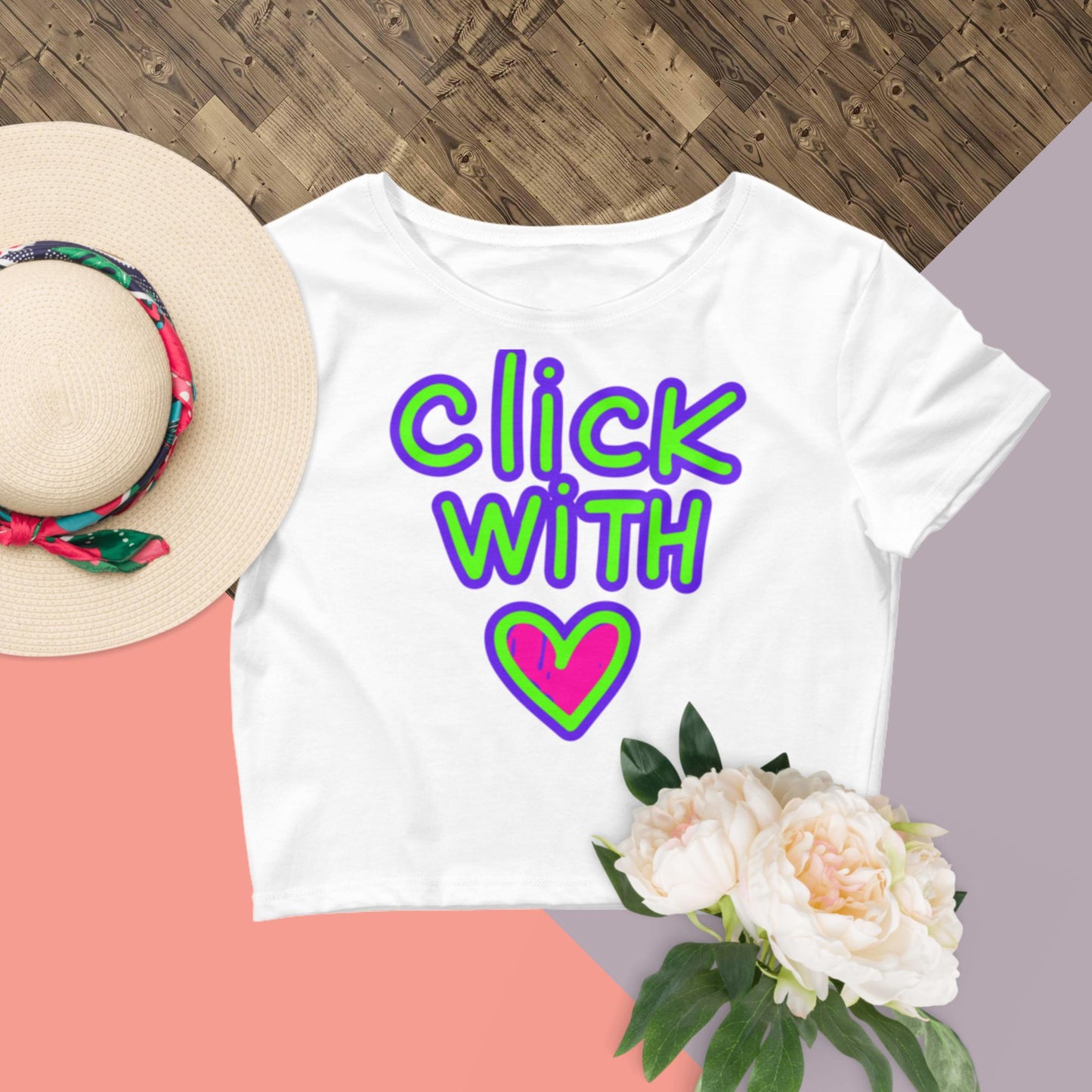 Click With Hearts, Women’s Crop Tee