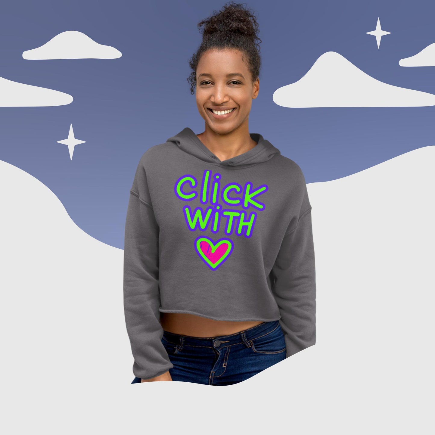 Click With Hearts, Crop Hoodie