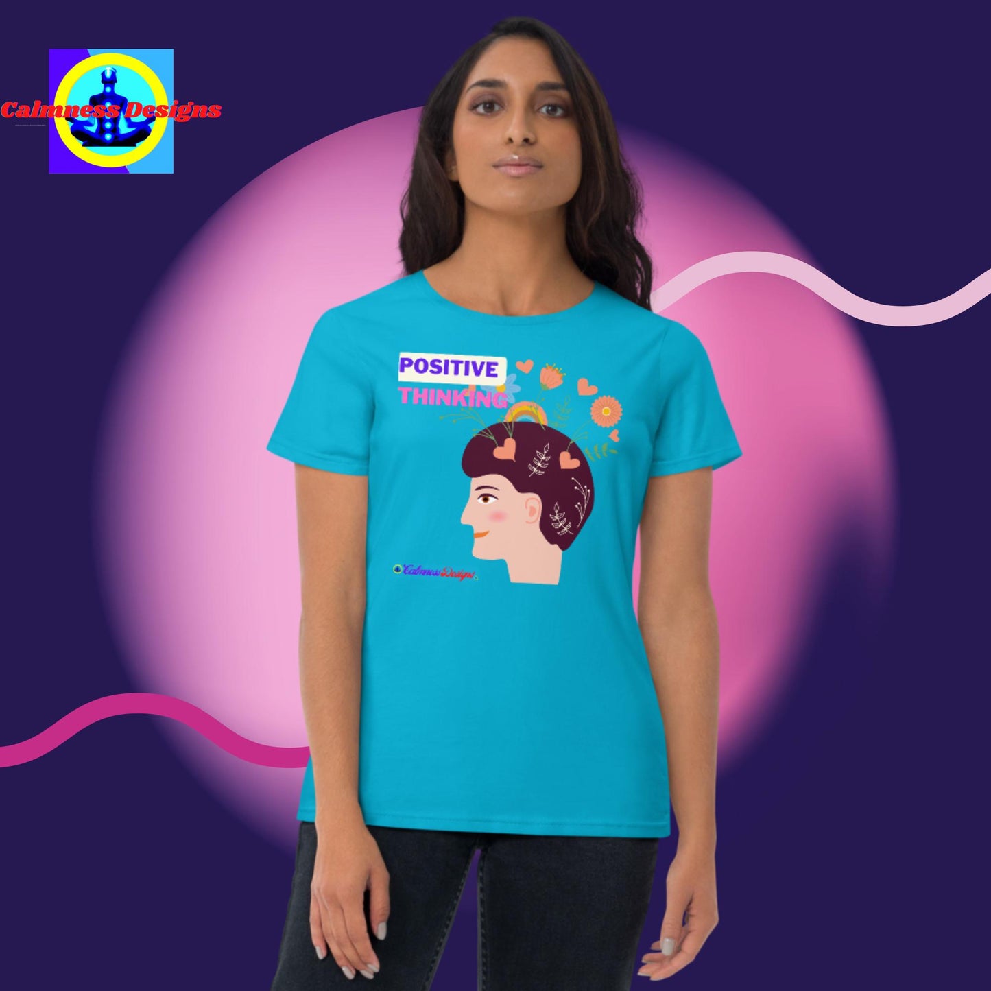 Positive Thinking Illustration, Beautiful Flowers, Hearts, Women's short sleeve t-shirt