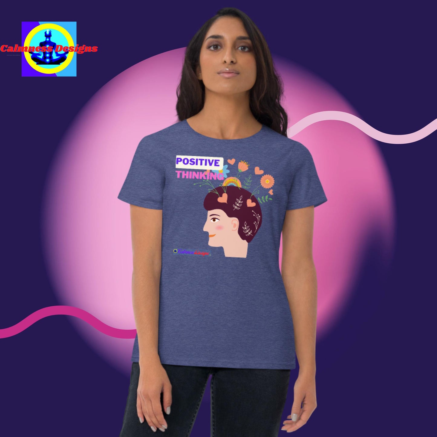 Positive Thinking Illustration, Beautiful Flowers, Hearts, Women's short sleeve t-shirt