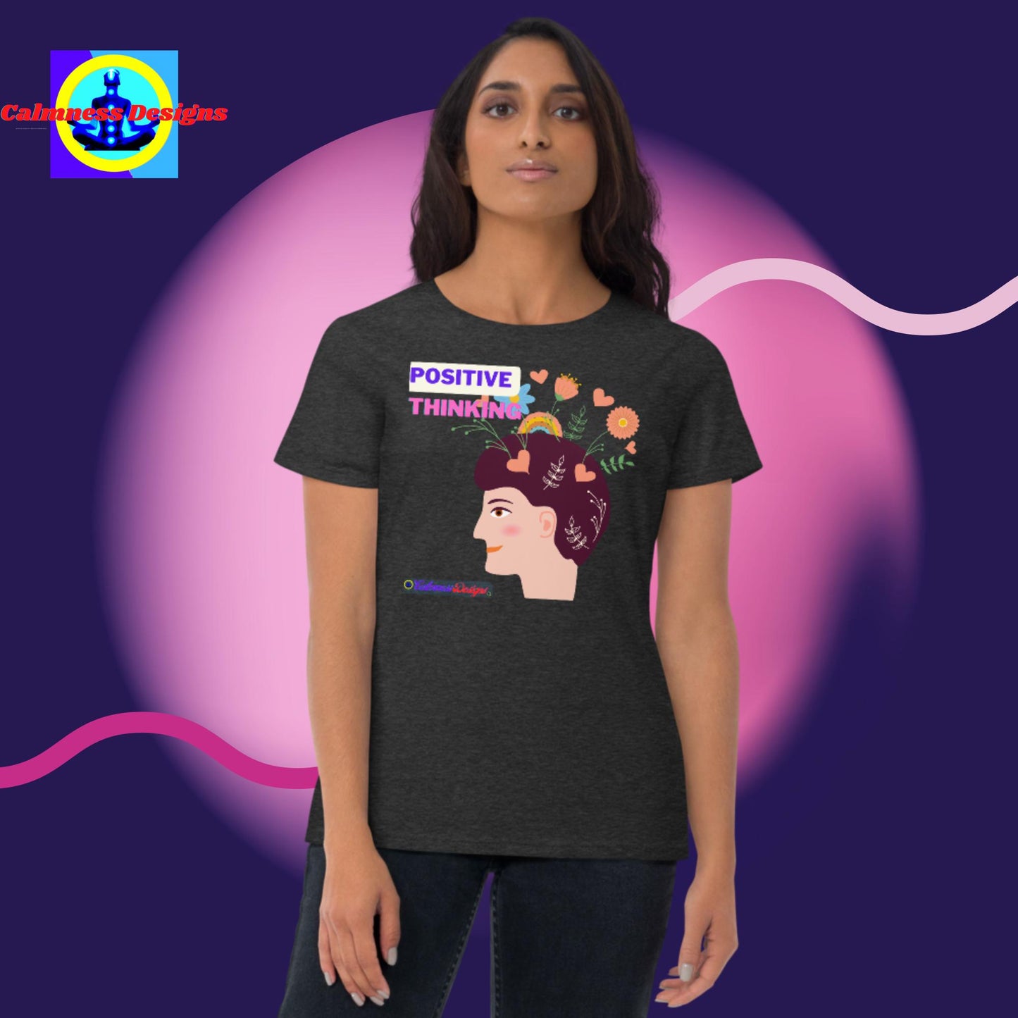 Positive Thinking Illustration, Beautiful Flowers, Hearts, Women's short sleeve t-shirt