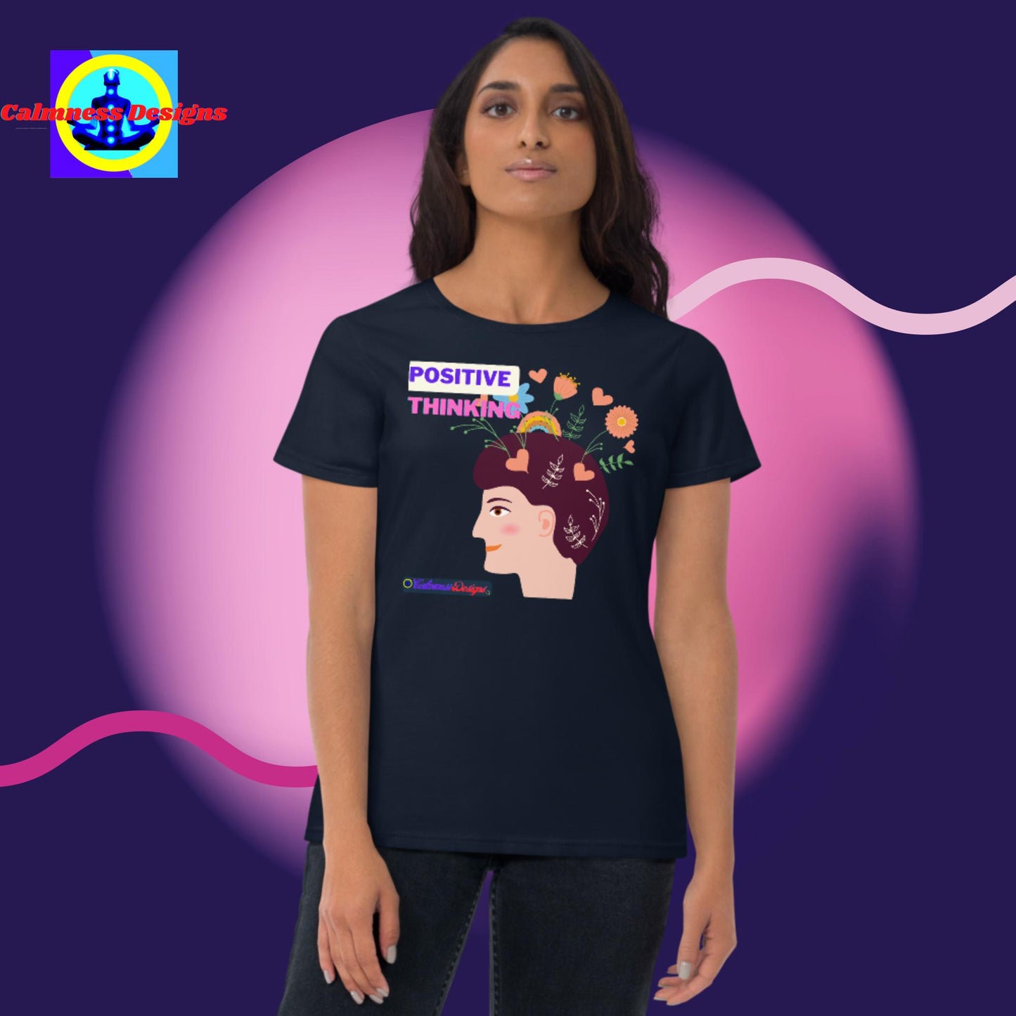 Positive Thinking Illustration, Beautiful Flowers, Hearts, Women's short sleeve t-shirt