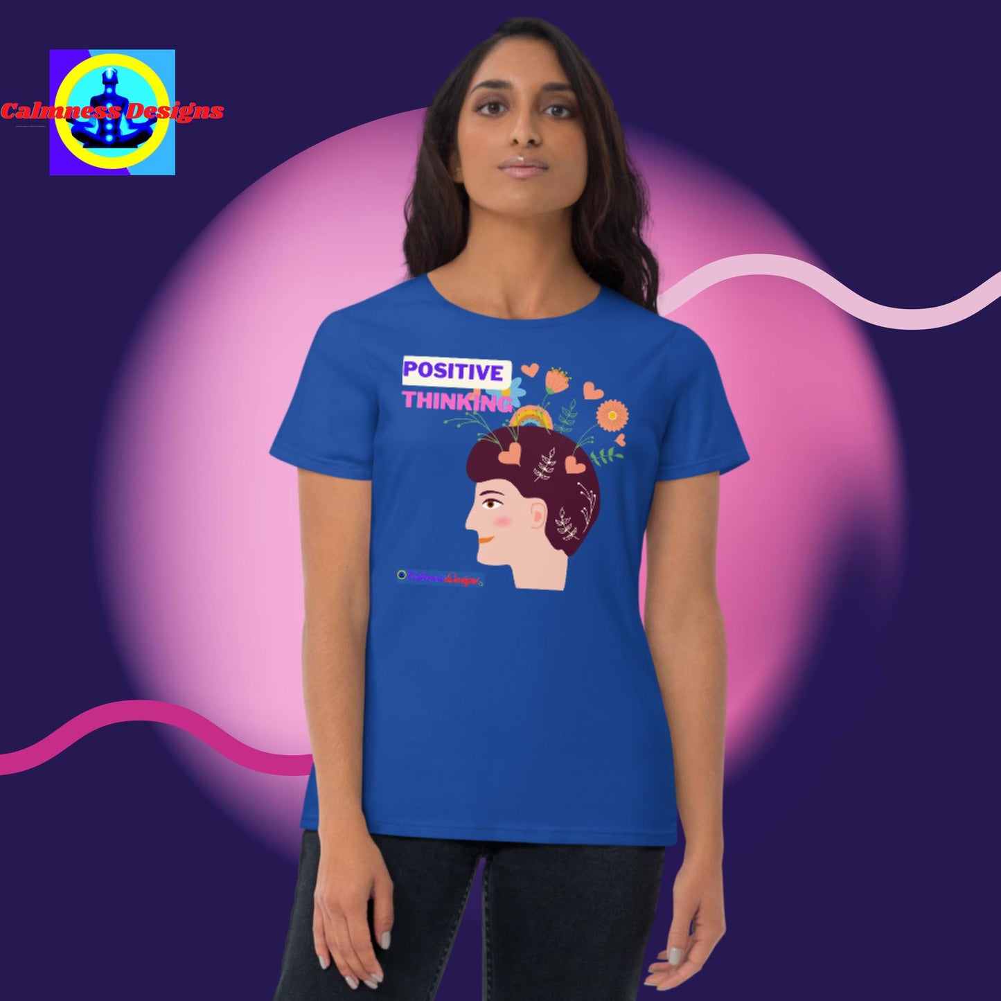 Positive Thinking Illustration, Beautiful Flowers, Hearts, Women's short sleeve t-shirt