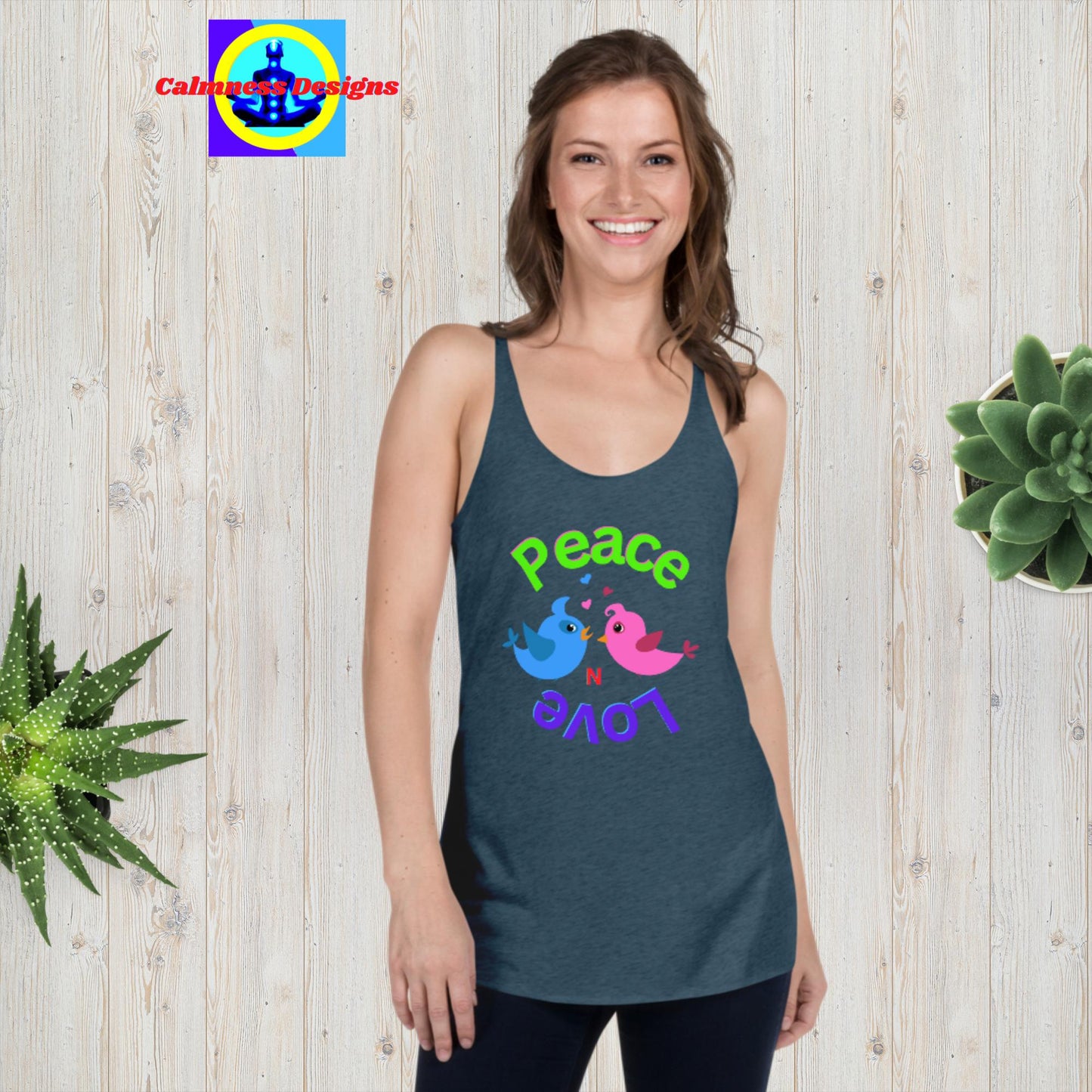 Peace N Love, Couple-Birds, in-Love, Women's Racerback Tank