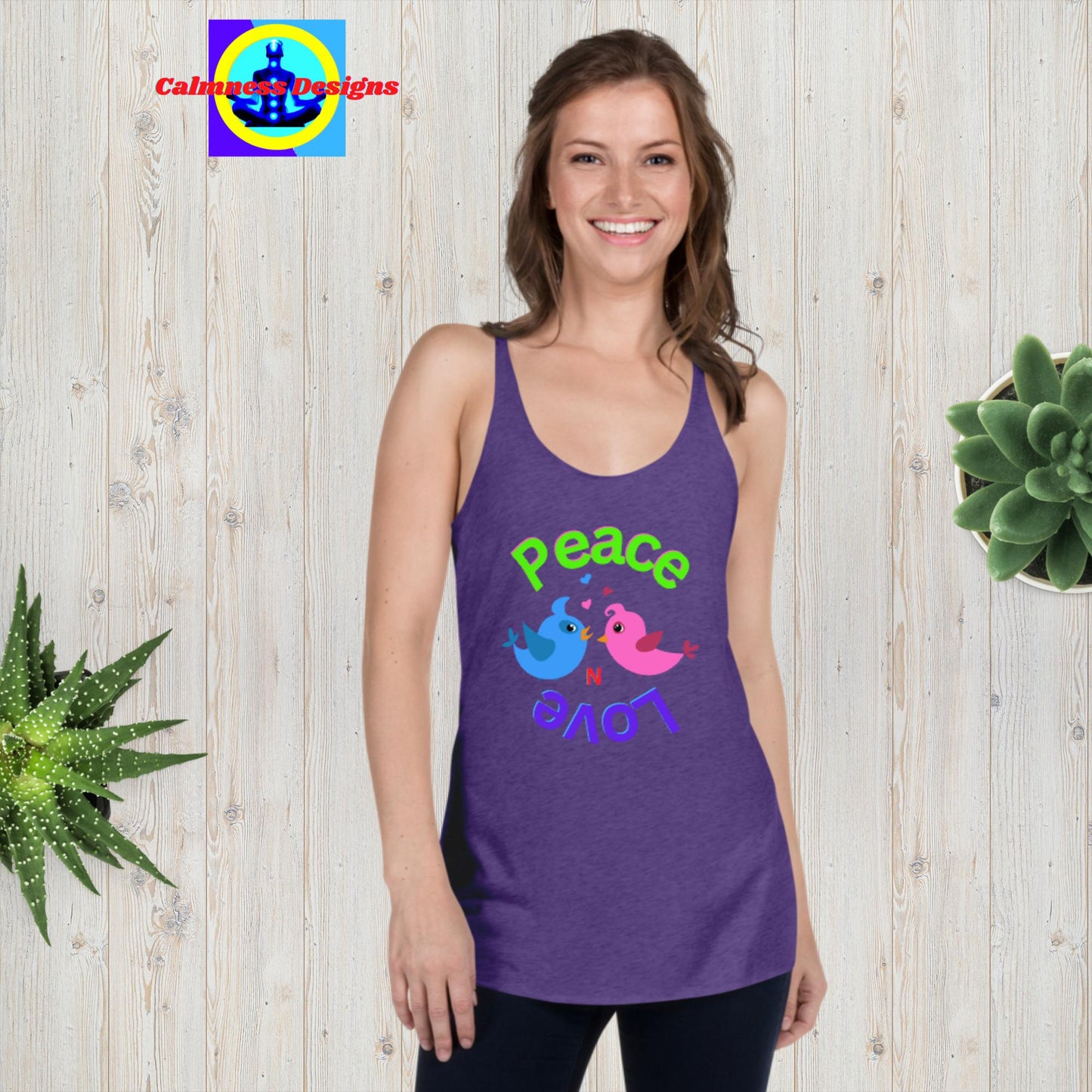 Peace N Love, Couple-Birds, in-Love, Women's Racerback Tank