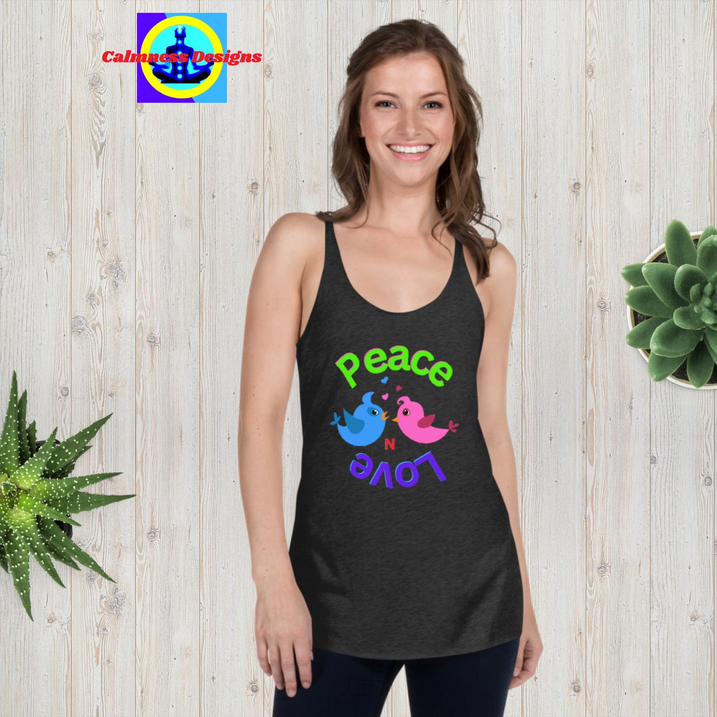 Peace N Love, Couple-Birds, in-Love, Women's Racerback Tank