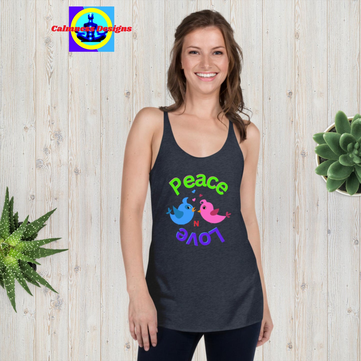 Peace N Love, Couple-Birds, in-Love, Women's Racerback Tank