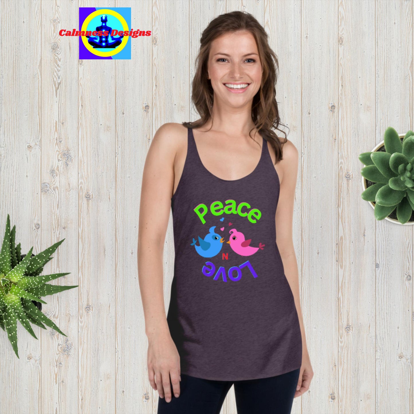 Peace N Love, Couple-Birds, in-Love, Women's Racerback Tank
