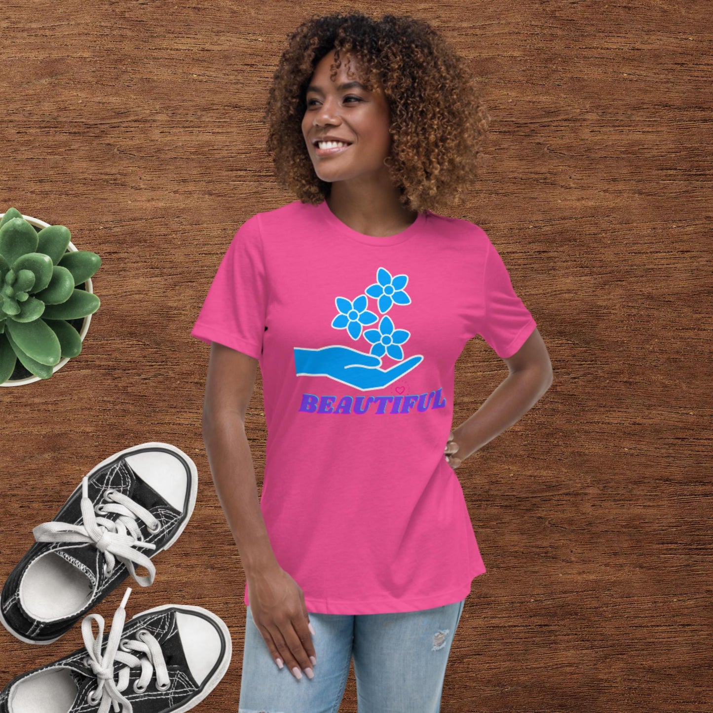 Beautiful, Hand, Roses, Women's Relaxed T-Shirt