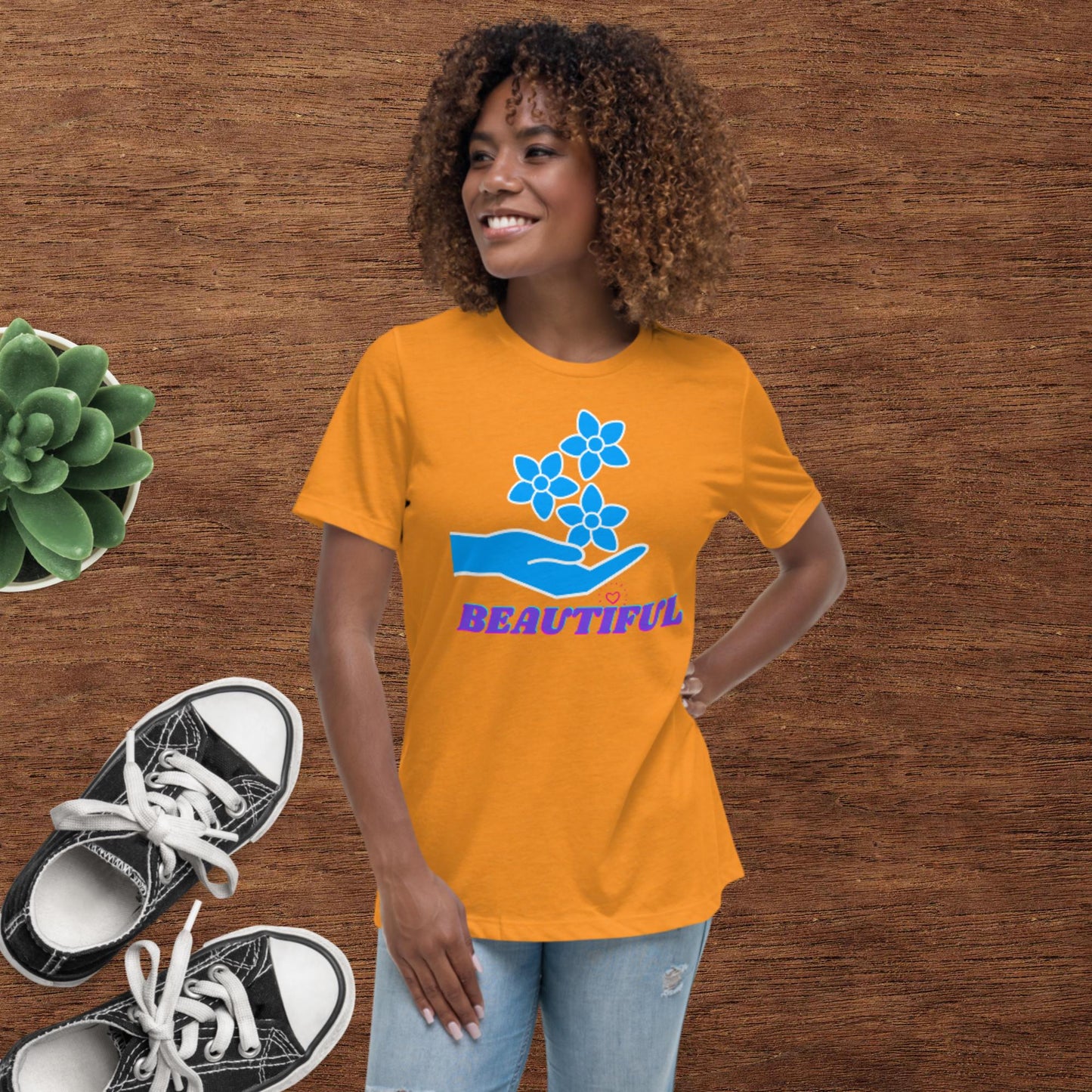 Beautiful, Hand, Roses, Women's Relaxed T-Shirt