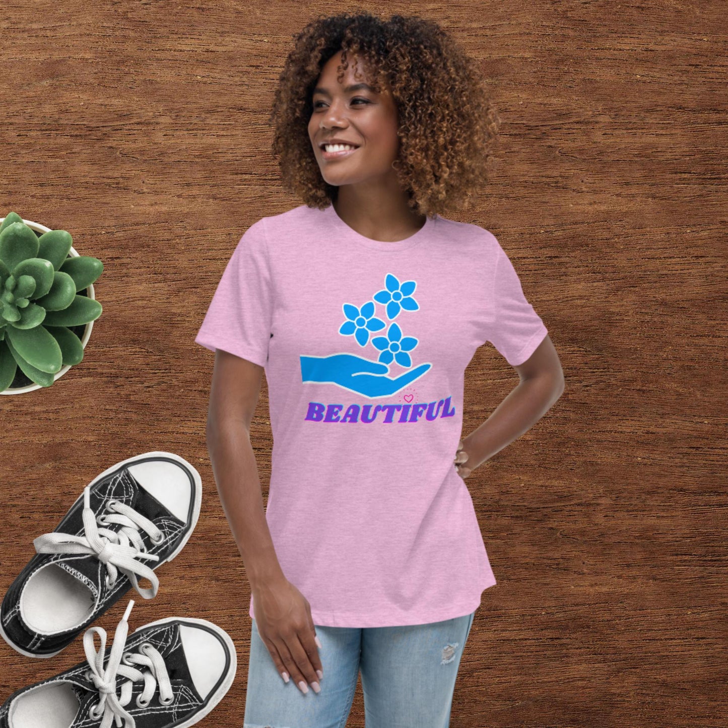 Beautiful, Hand, Roses, Women's Relaxed T-Shirt