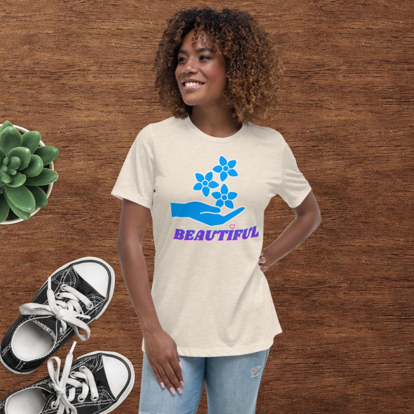 Beautiful, Hand, Roses, Women's Relaxed T-Shirt