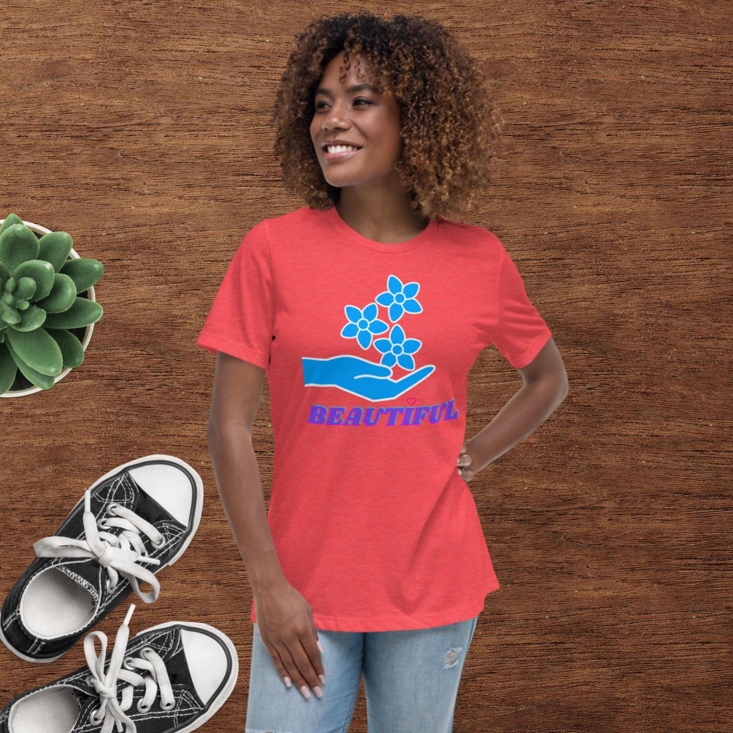 Beautiful, Hand, Roses, Women's Relaxed T-Shirt