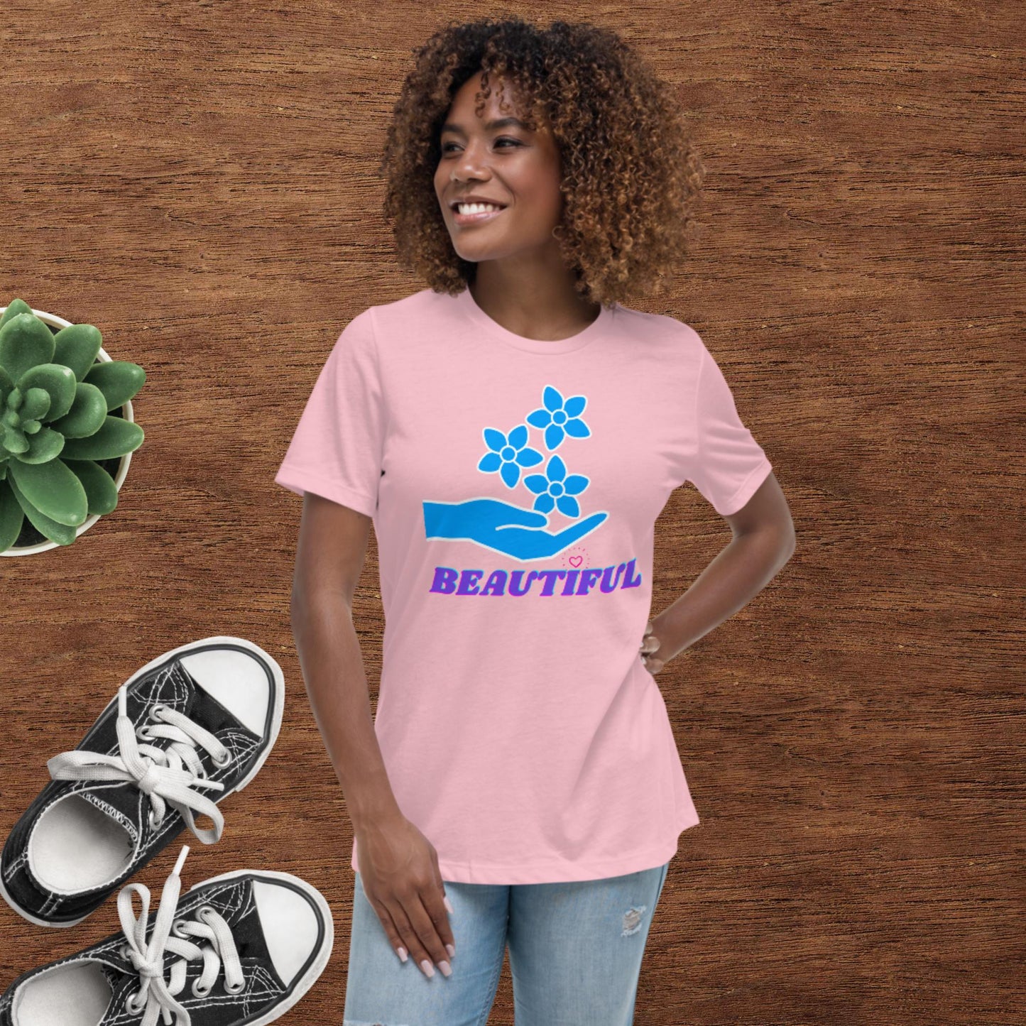 Beautiful, Hand, Roses, Women's Relaxed T-Shirt