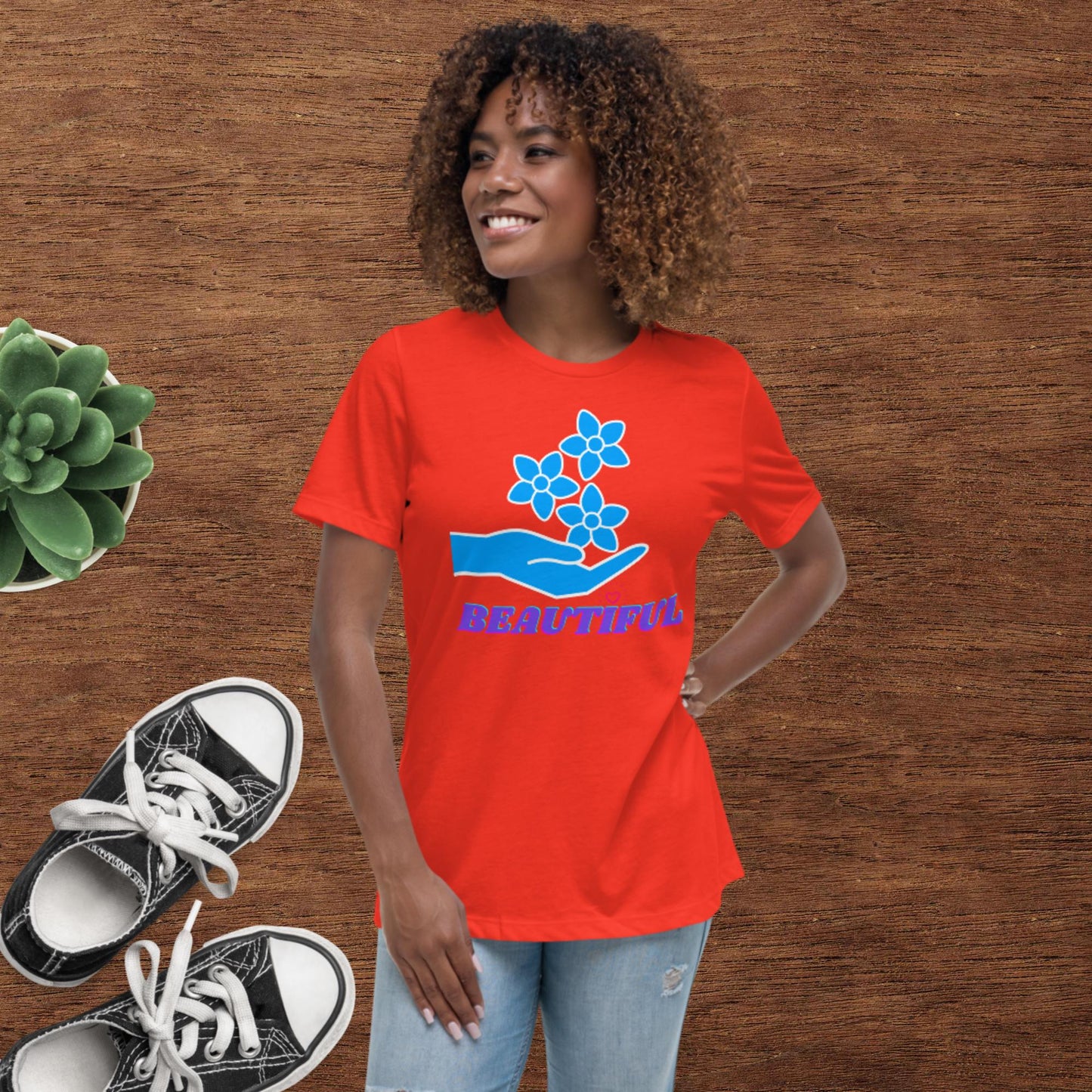 Beautiful, Hand, Roses, Women's Relaxed T-Shirt
