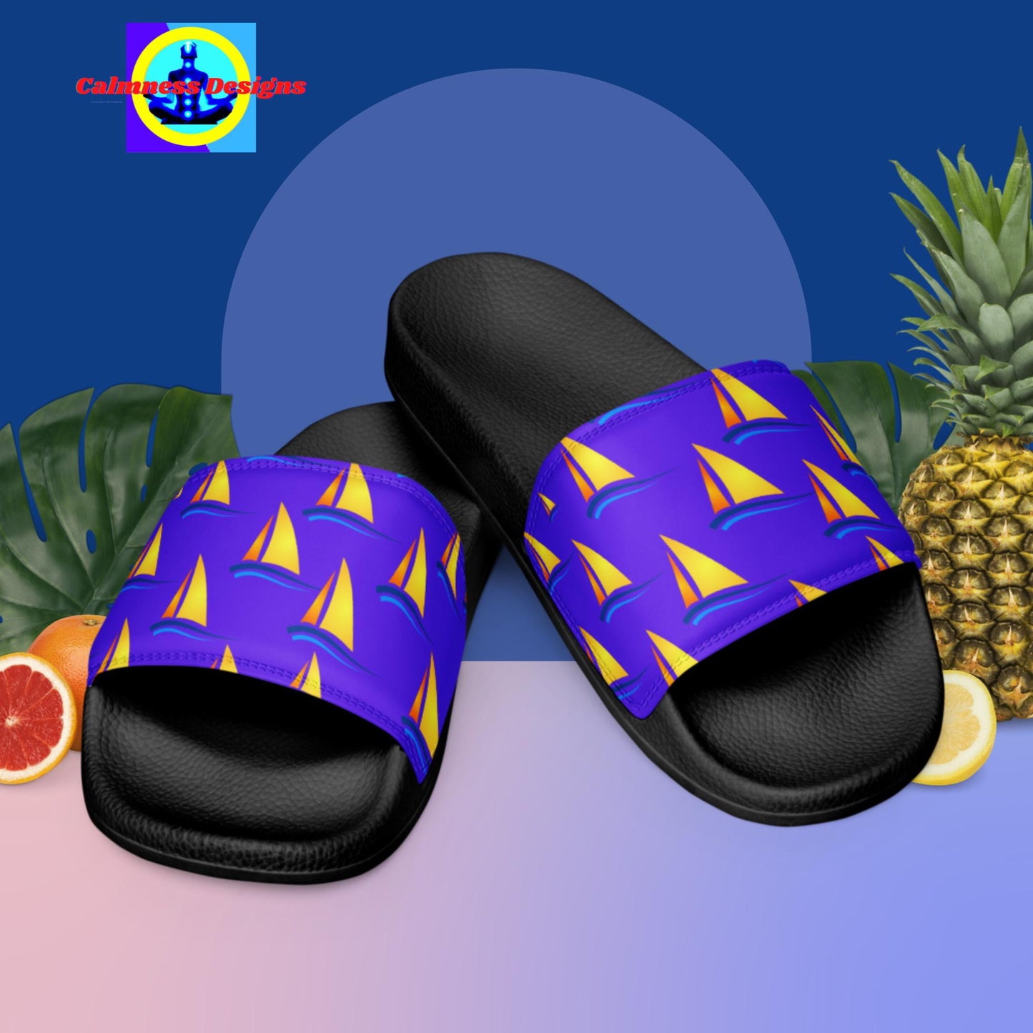 Sailing boats, Yellow sails, Blue Waves, Women's slides