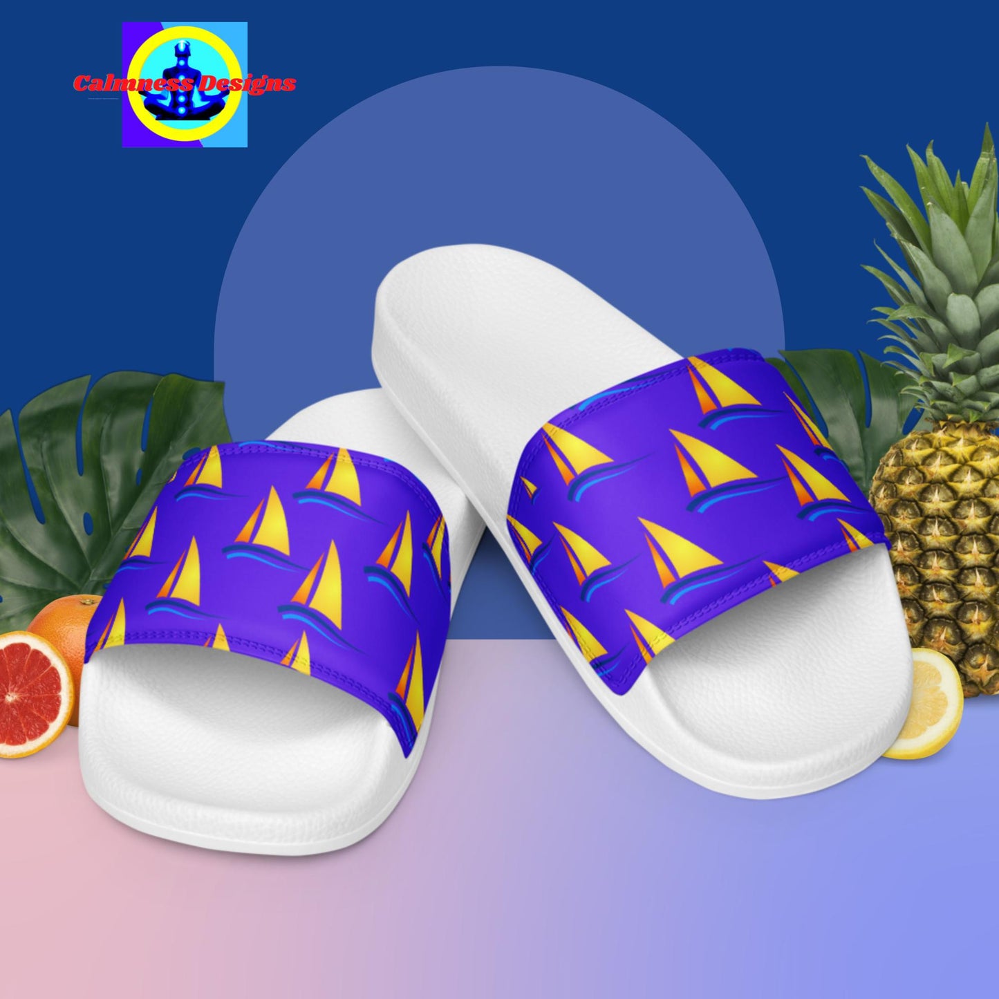 Sailing boats, Yellow sails, Blue Waves, Women's slides