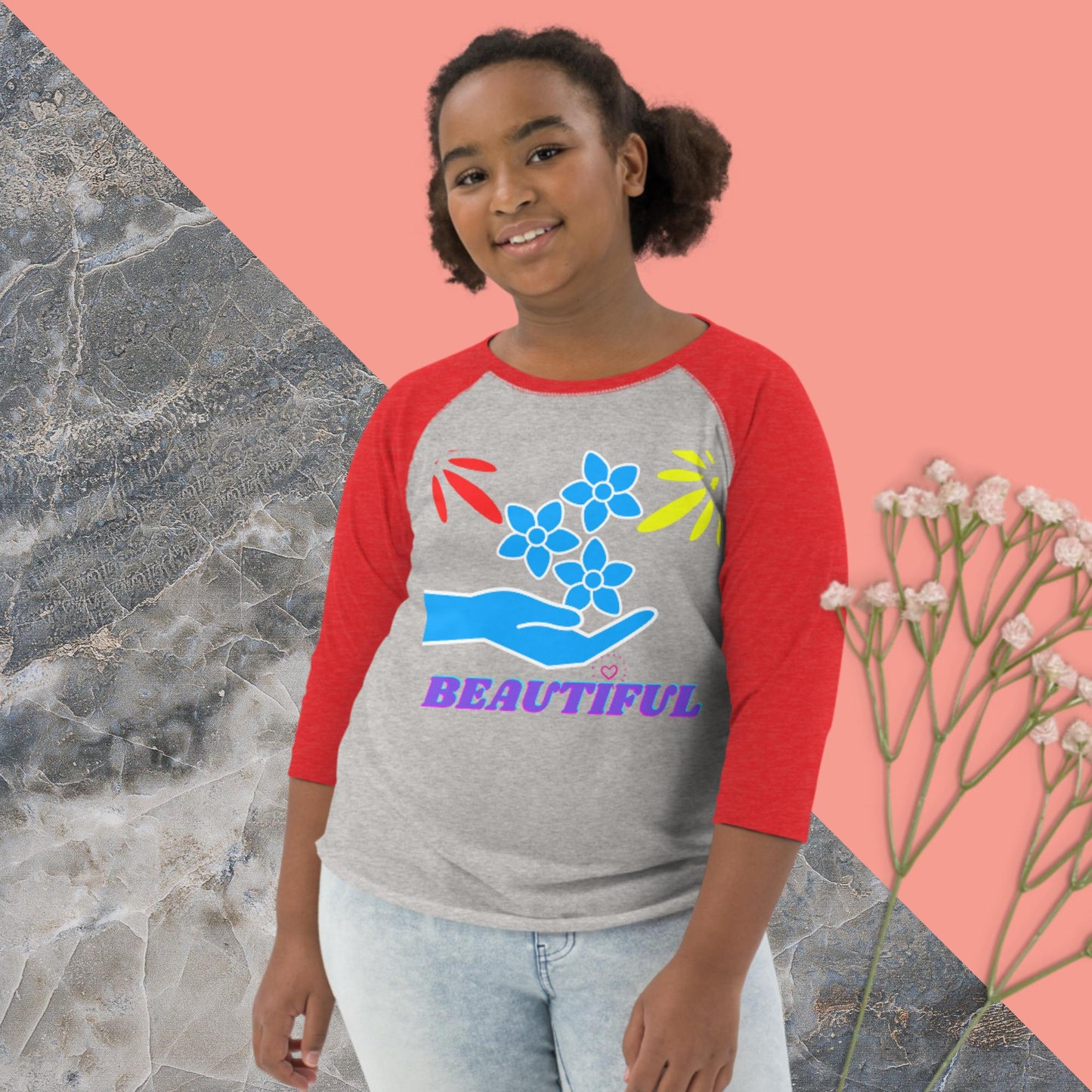 Beautiful, Hand, Roses, Heart, Youth baseball shirt