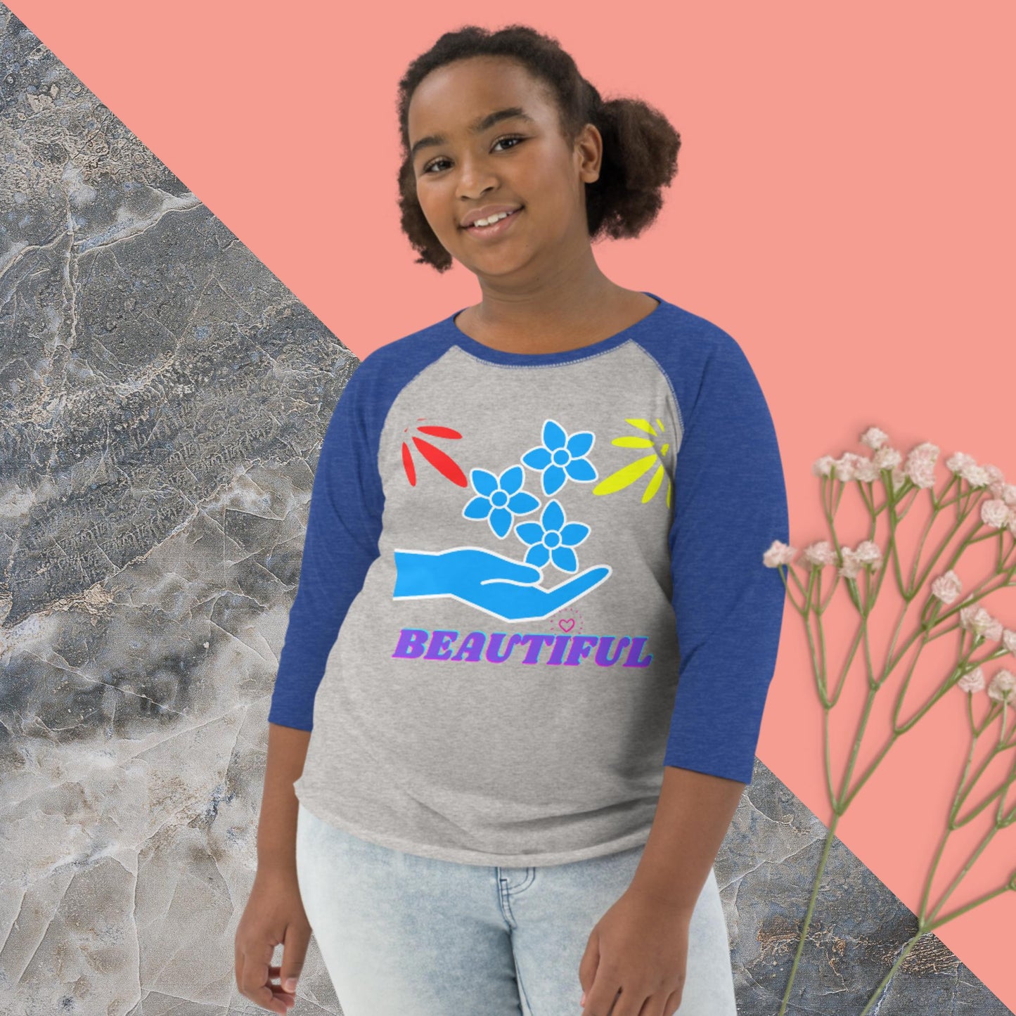 Beautiful, Hand, Roses, Heart, Youth baseball shirt