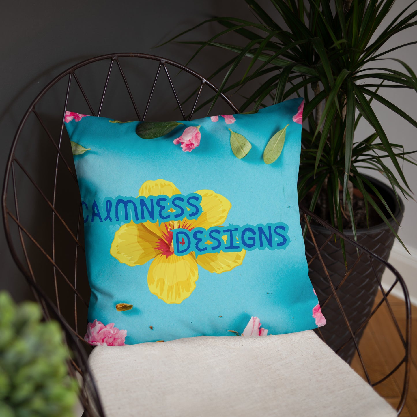 Floral Pattern with Pink Spring Flowers,  CALMNESS DESIGNS,  Creative Designer's, Basic Pillow