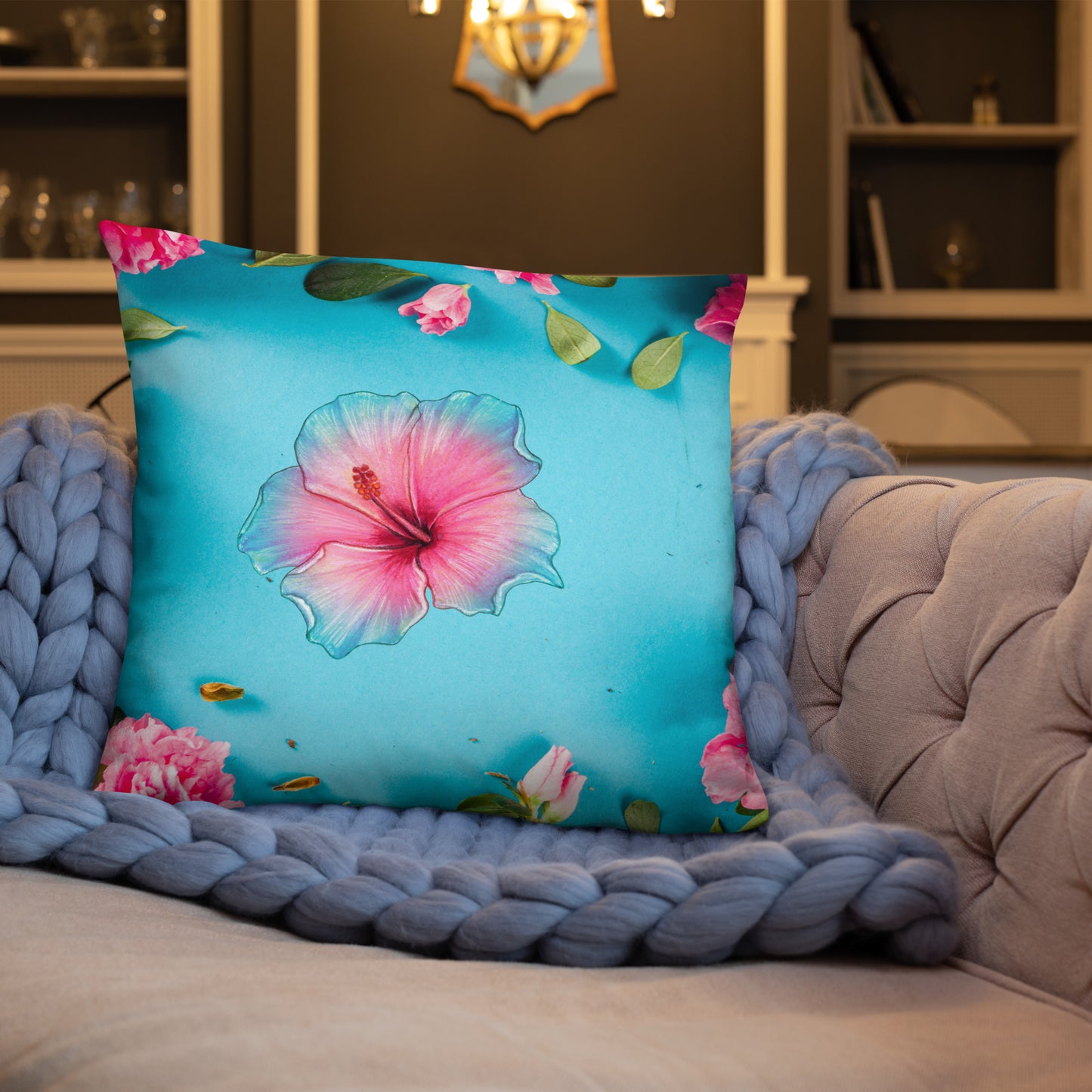 Floral Pattern with Pink Spring Flowers,  CALMNESS DESIGNS,  Creative Designer's, Basic Pillow