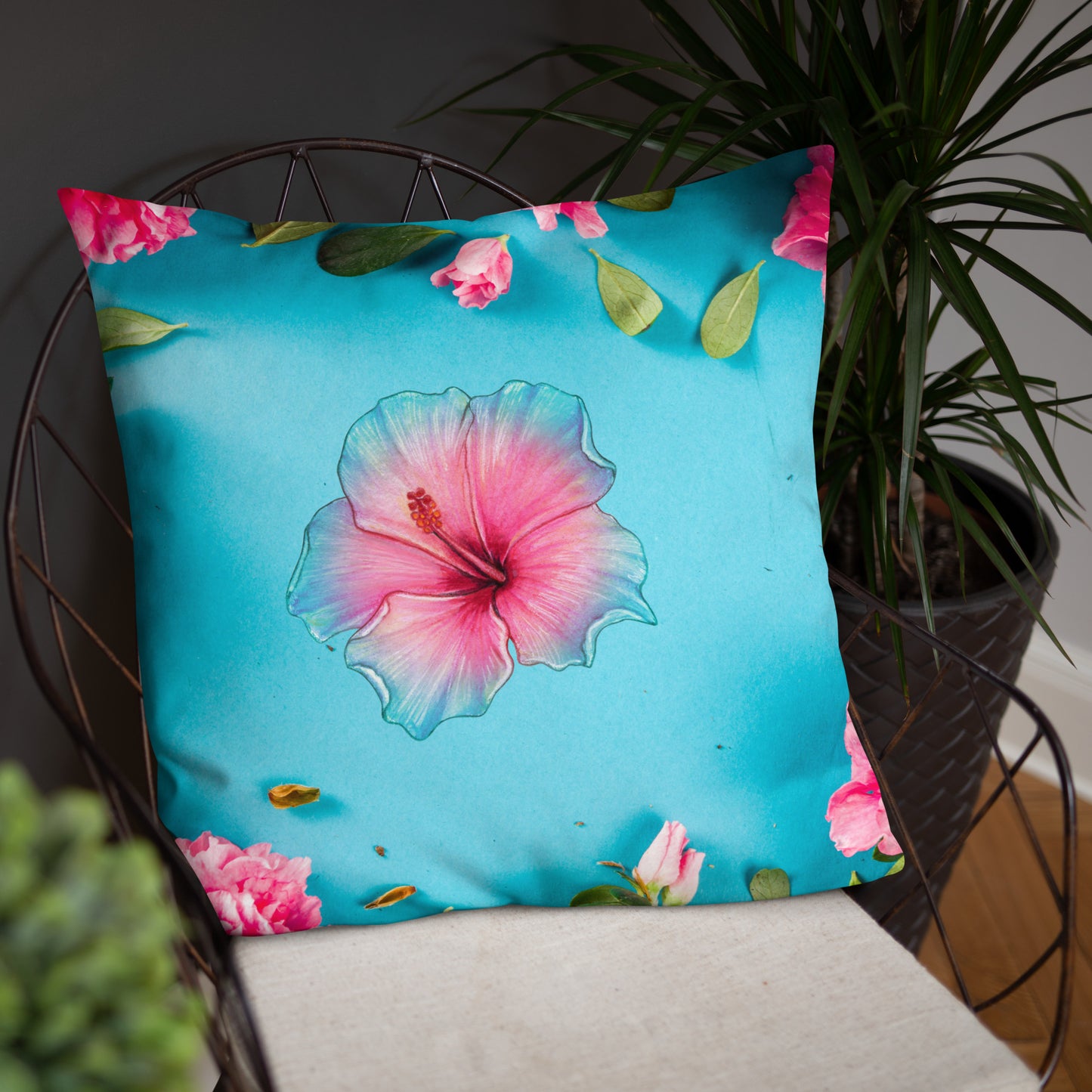 Floral Pattern with Pink Spring Flowers,  CALMNESS DESIGNS,  Creative Designer's, Basic Pillow