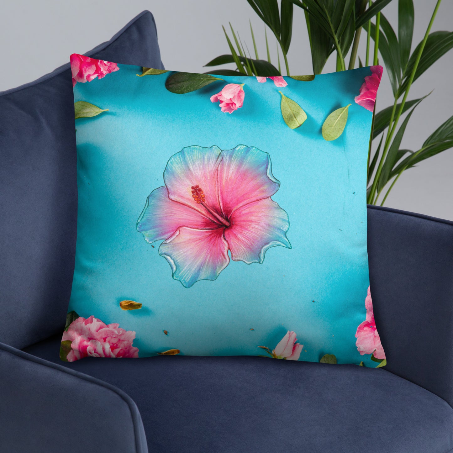 Floral Pattern with Pink Spring Flowers,  CALMNESS DESIGNS,  Creative Designer's, Basic Pillow