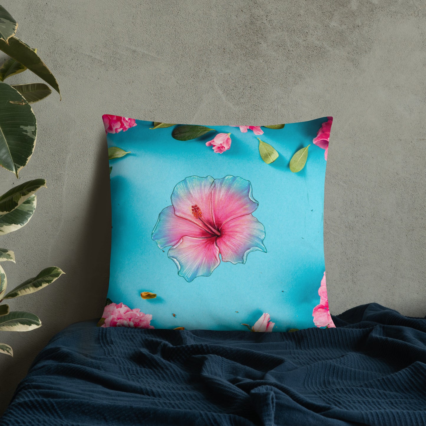 Floral Pattern with Pink Spring Flowers,  CALMNESS DESIGNS,  Creative Designer's, Basic Pillow