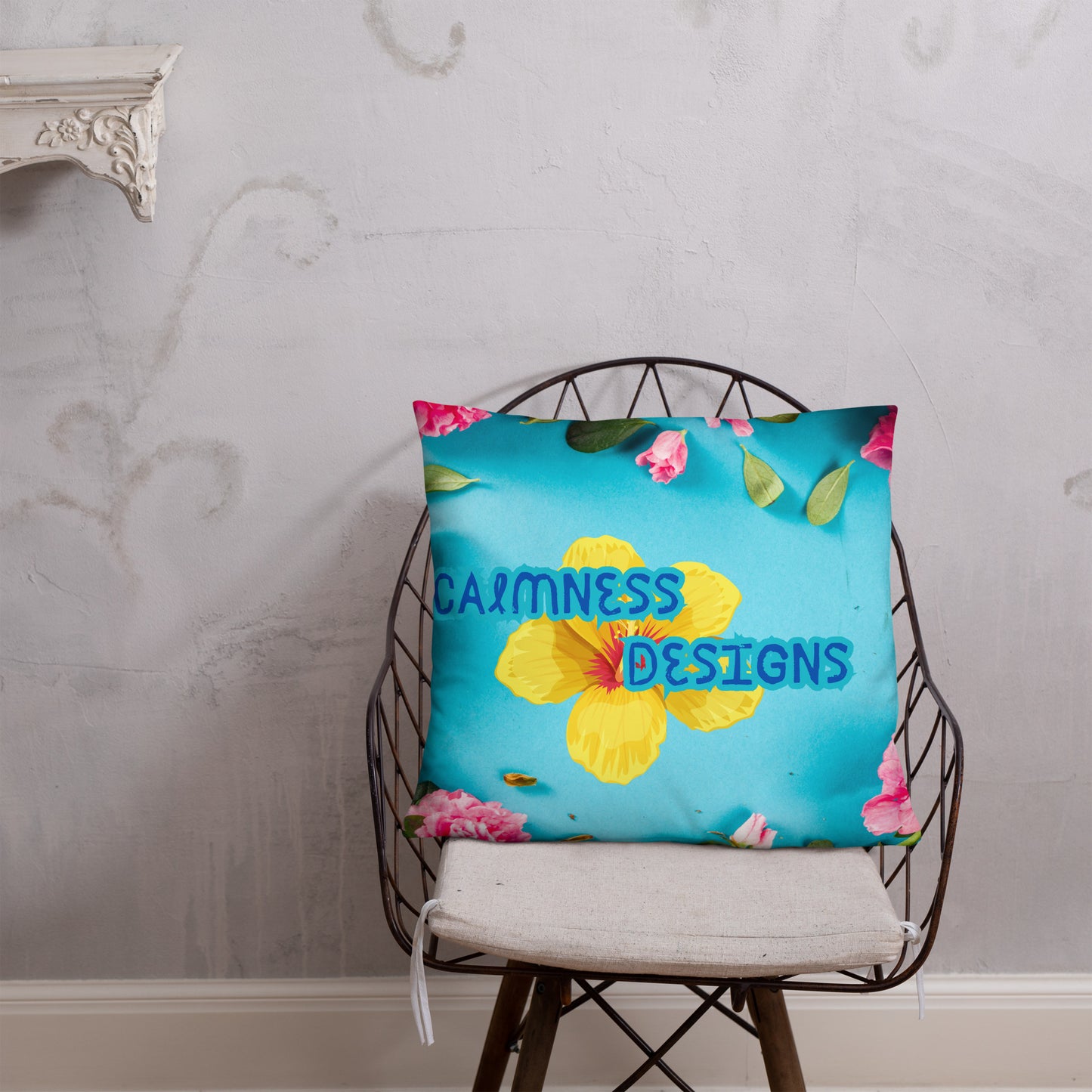 Floral Pattern with Pink Spring Flowers,  CALMNESS DESIGNS,  Creative Designer's, Basic Pillow