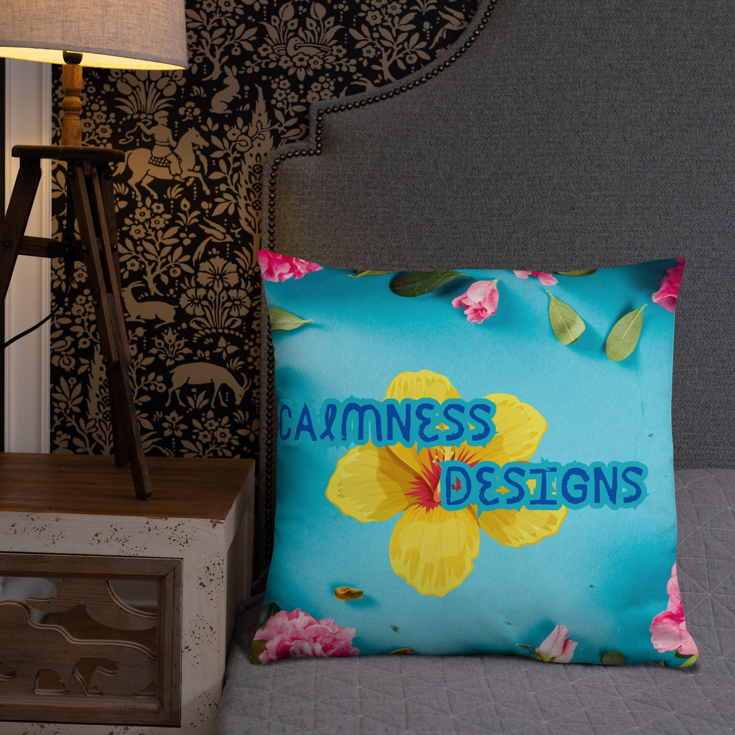 Floral Pattern with Pink Spring Flowers,  CALMNESS DESIGNS,  Creative Designer's, Basic Pillow