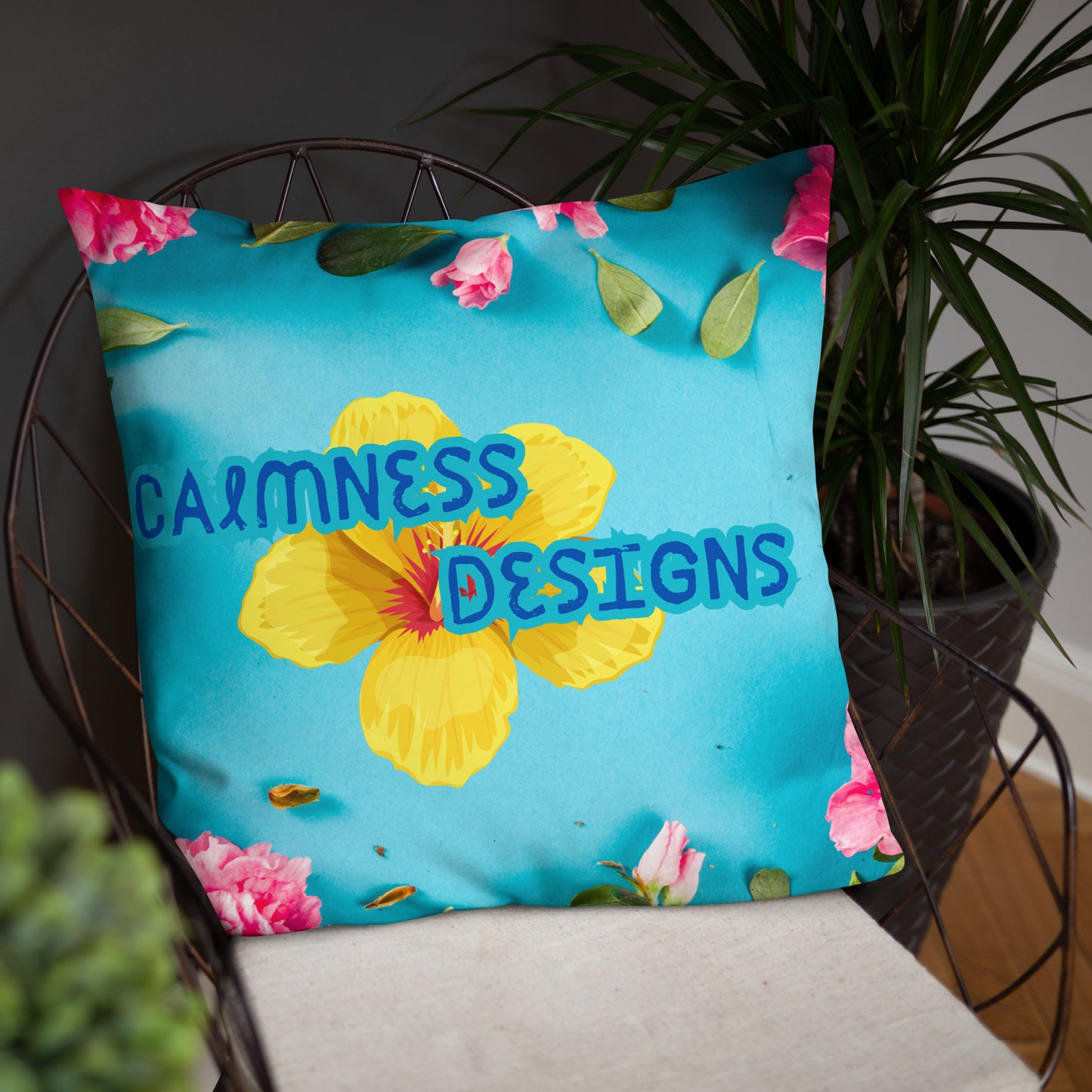 Floral Pattern with Pink Spring Flowers,  CALMNESS DESIGNS,  Creative Designer's, Basic Pillow