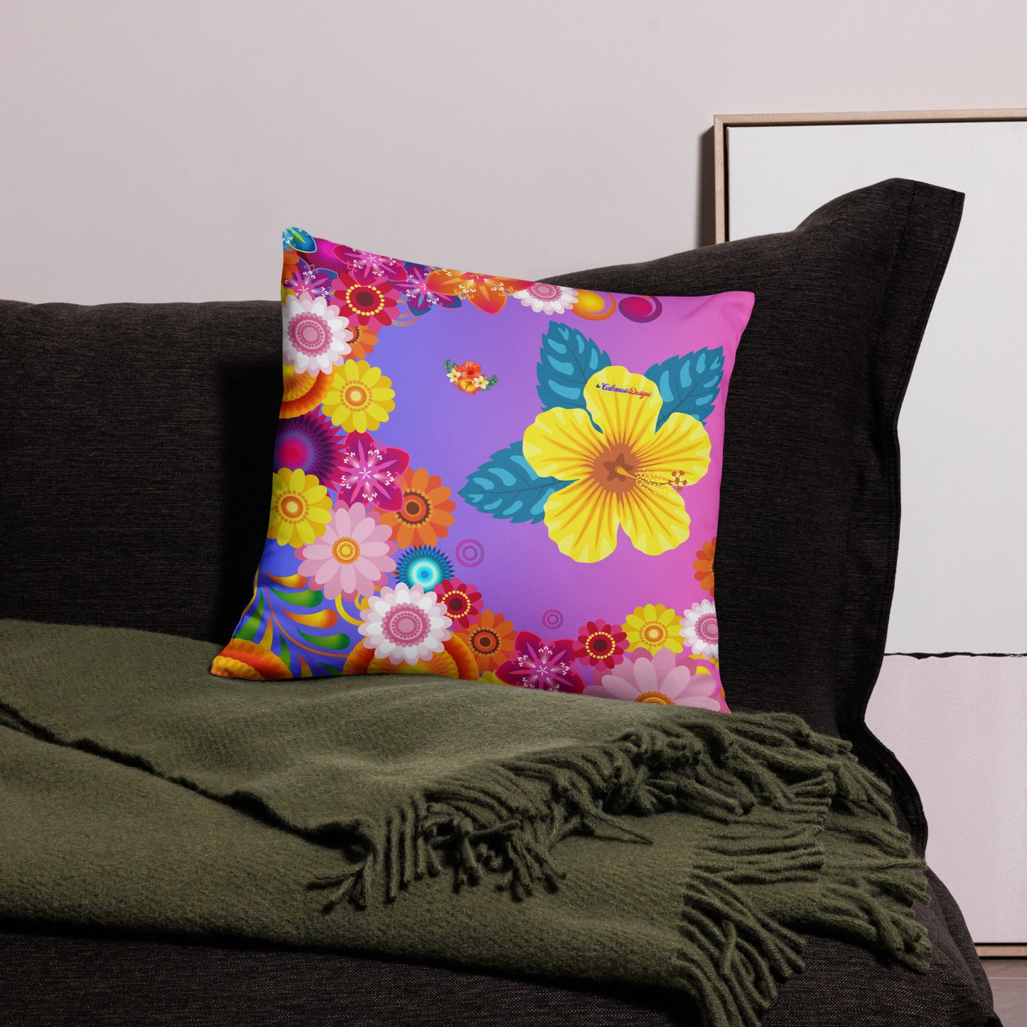 Tropical Floral with Colorful Flowers,  CALMNESS DESIGNS,  Creative Designer's,  Pillow Case