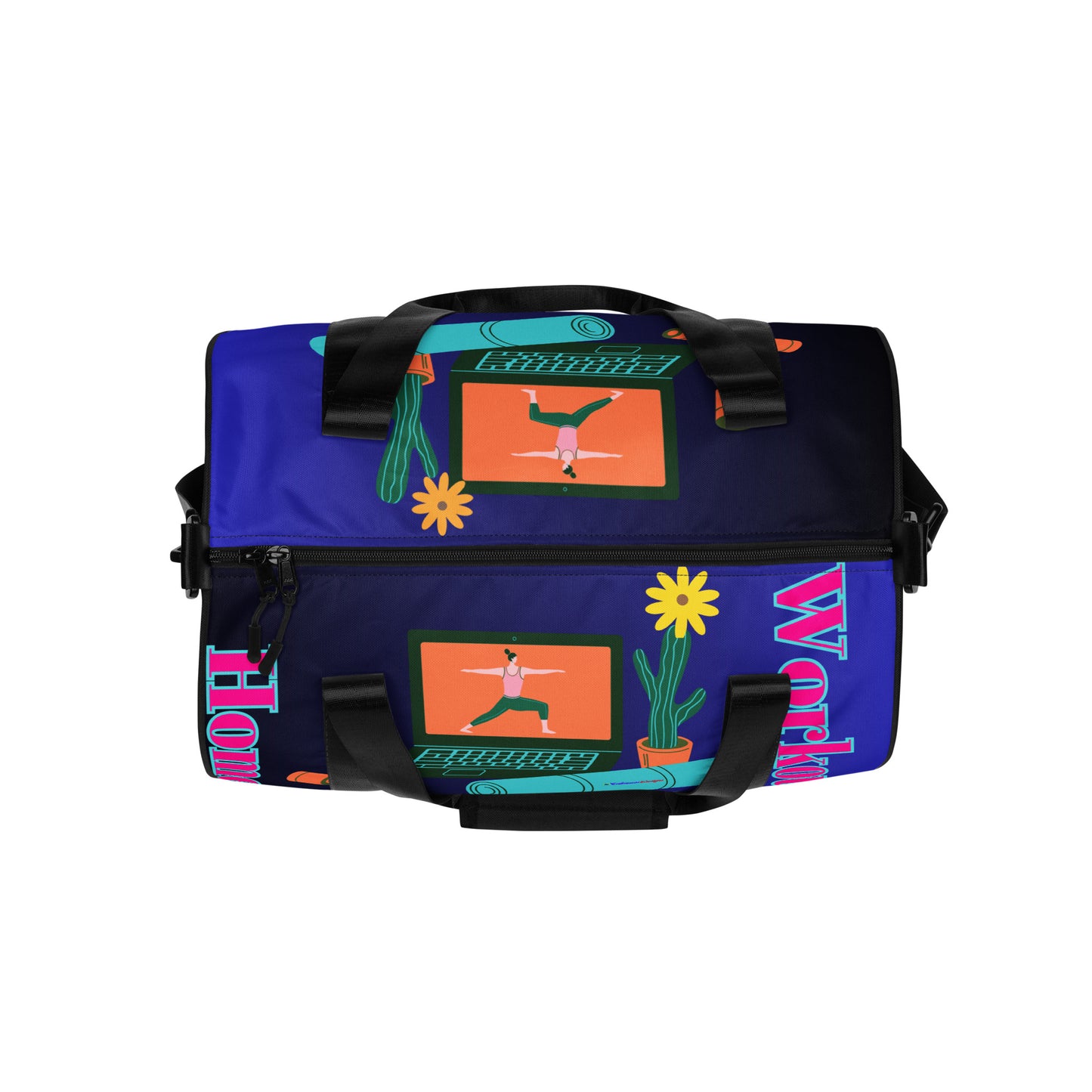 Home Workout Video, Hand Fitness Dumbbells, Computer with Video, Yoga Mat, Flowers Pot  All-over print gym bag