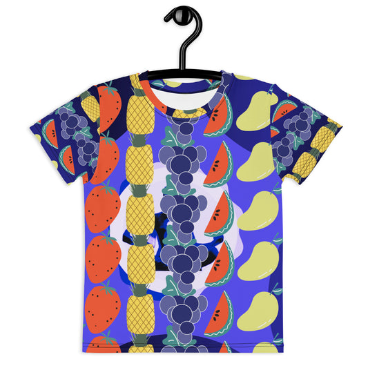 Tropical Fruits Platter Pineapple's, Raspberry's, Lemon's, Strawberry's, Grape's, Watermelon's Ximenia, Mango's,  Jack-Fruit's,  CALMNESS DESIGNS,  Kids crew neck t-shirt