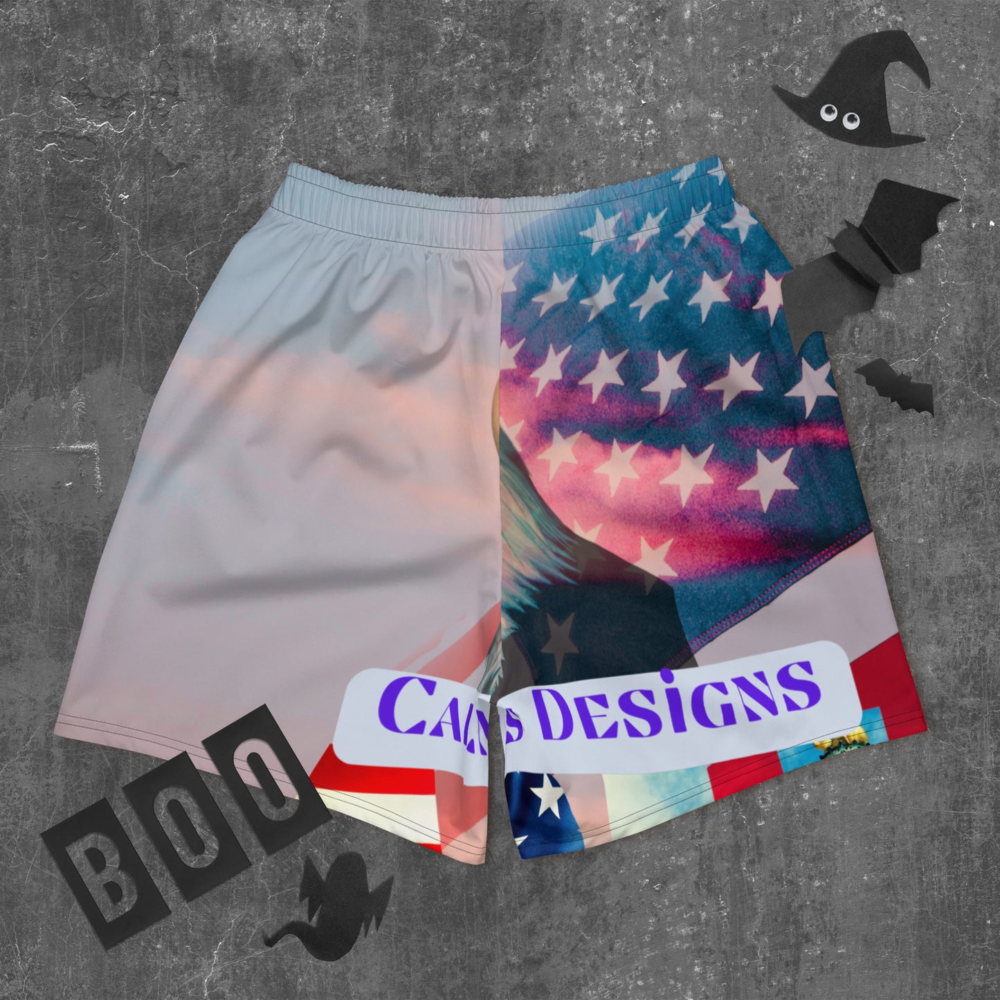 FLAG of USA, Bald Head Eagle,  Calmness Designs, Creative Designs,   Men's Recycled Athletic Shorts